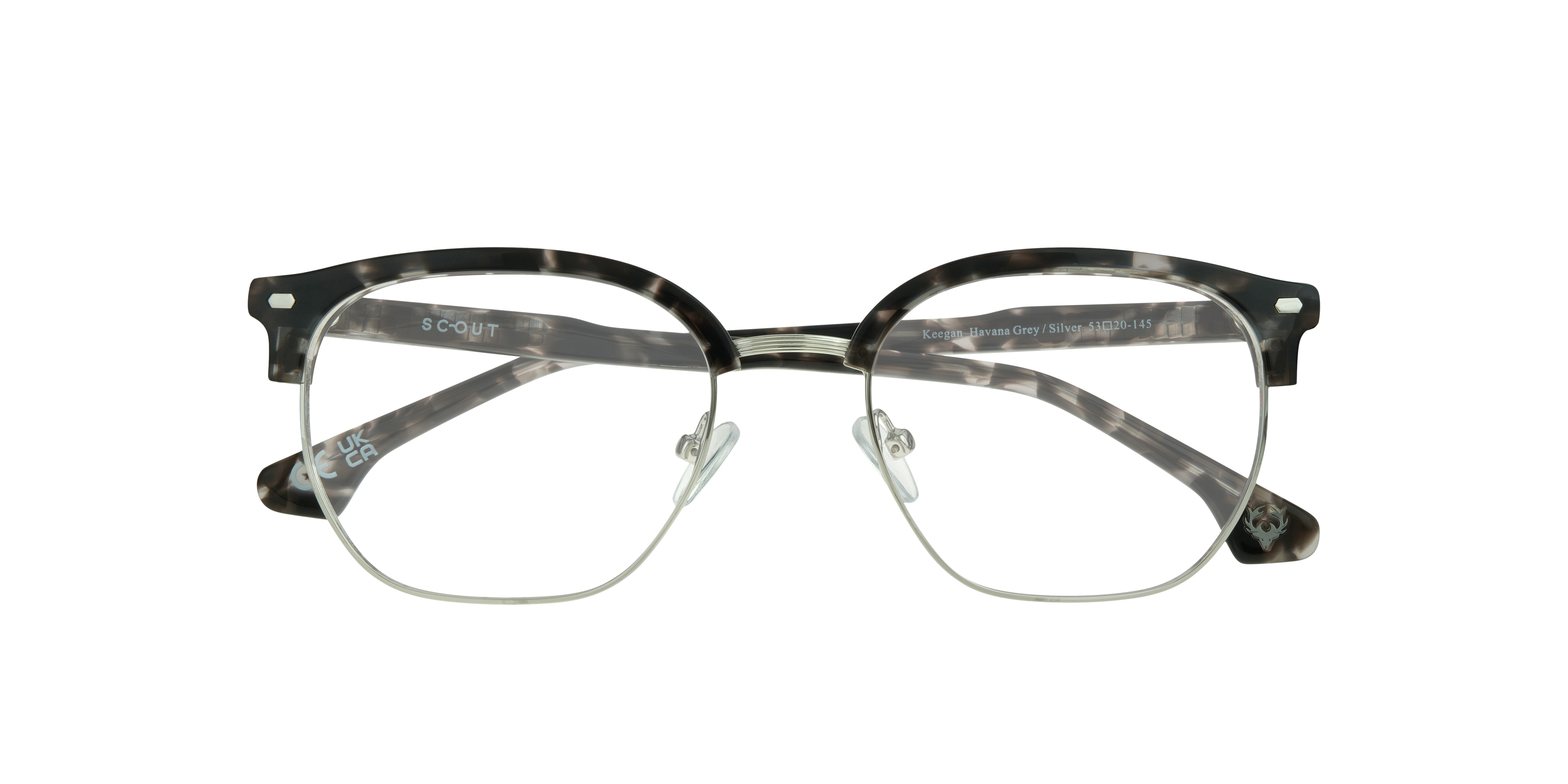 Keegan Havana Grey & Silver MetalEyeglass Frames for Glasses Direct, Closed View
