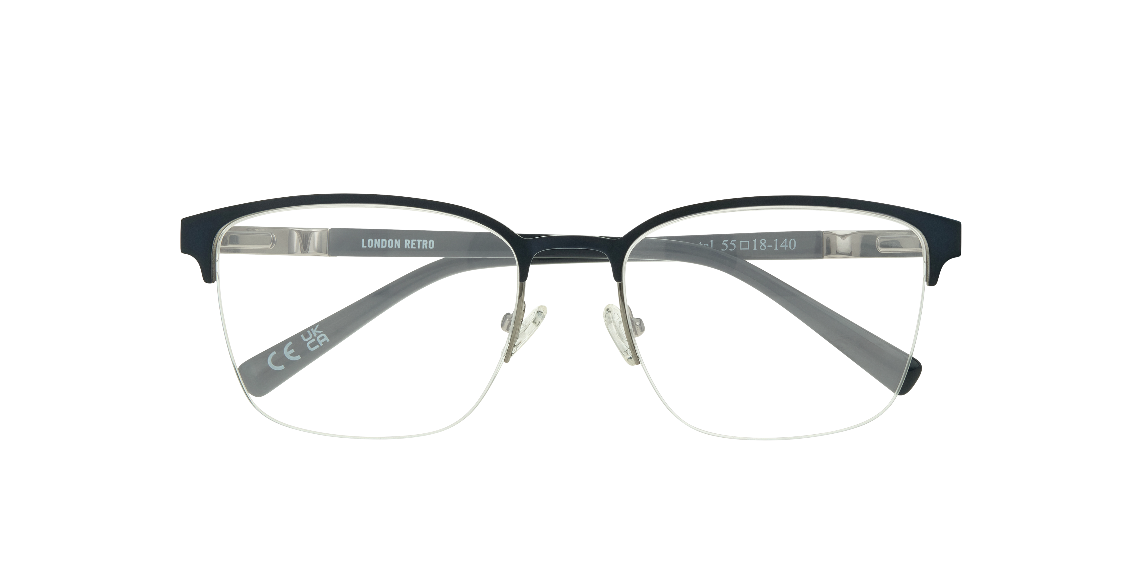 Kevin Matte Blue & Gunmetal MetalEyeglass Frames for Glasses Direct, Closed View