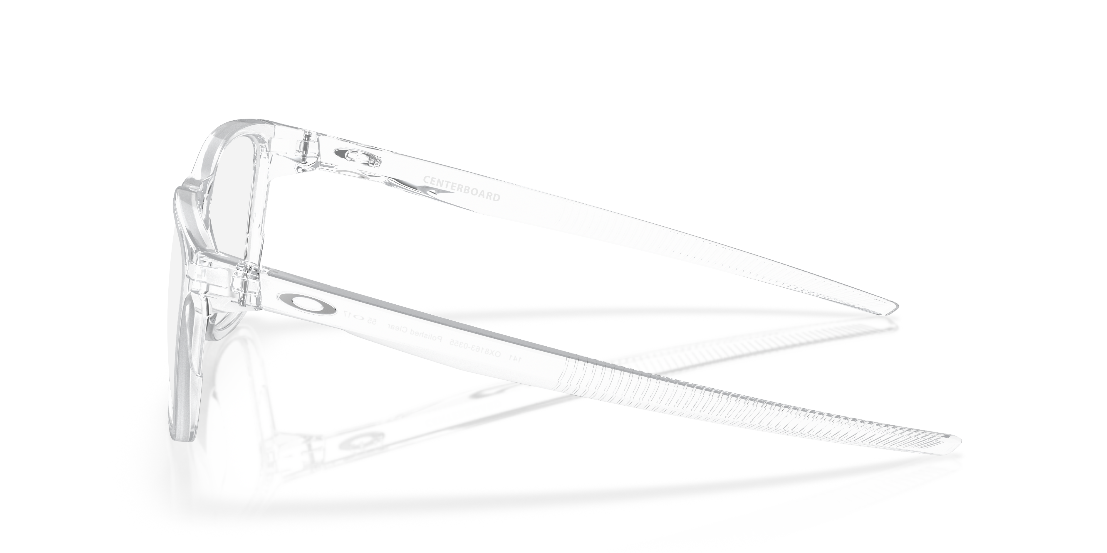 Centerboard Polished Clear PlasticEyeglass Frames for Glasses Direct, Side View