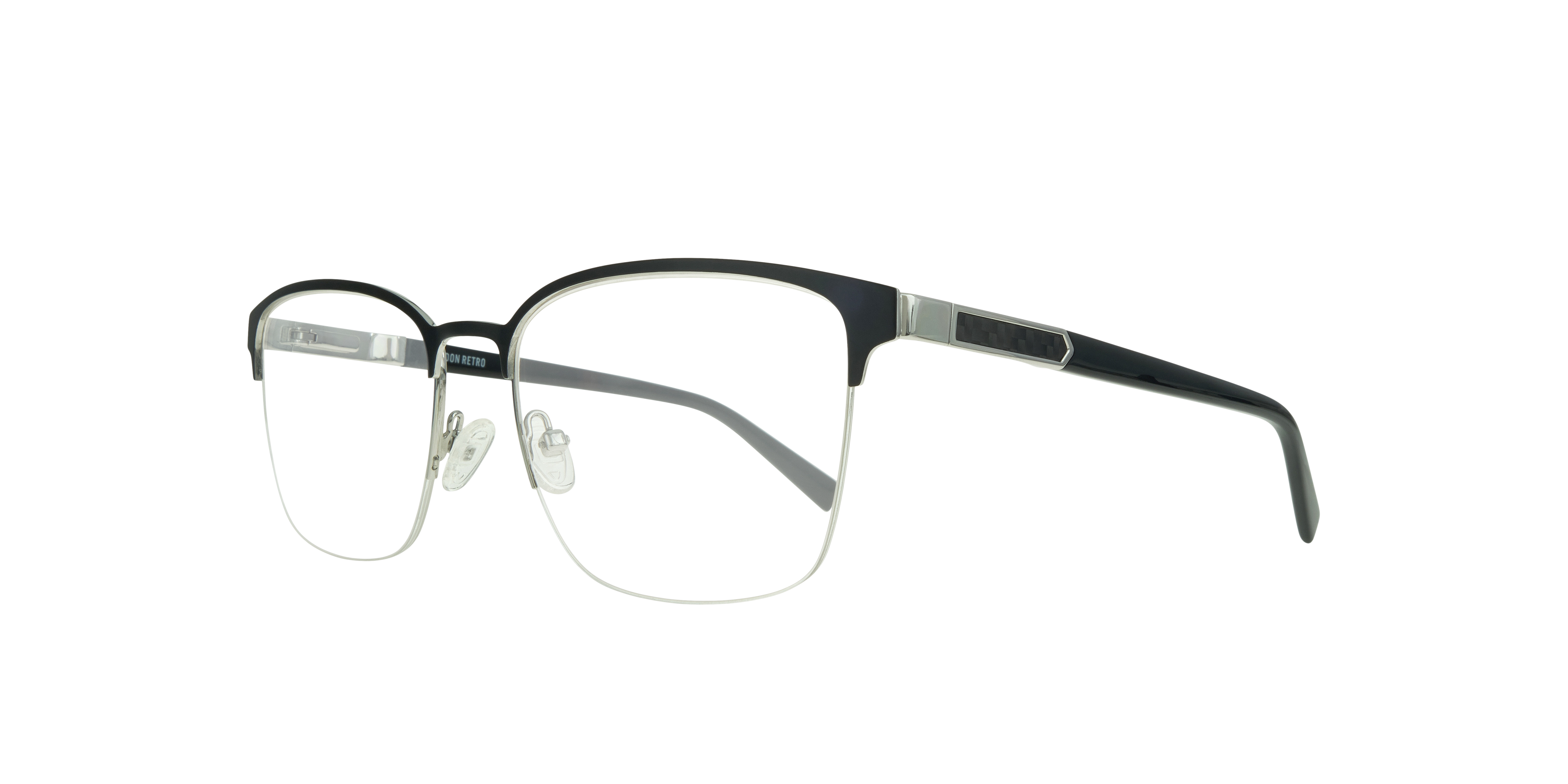 Kevin Matte Black & Shiny Silver MetalEyeglass Frames for Glasses Direct, Angle View