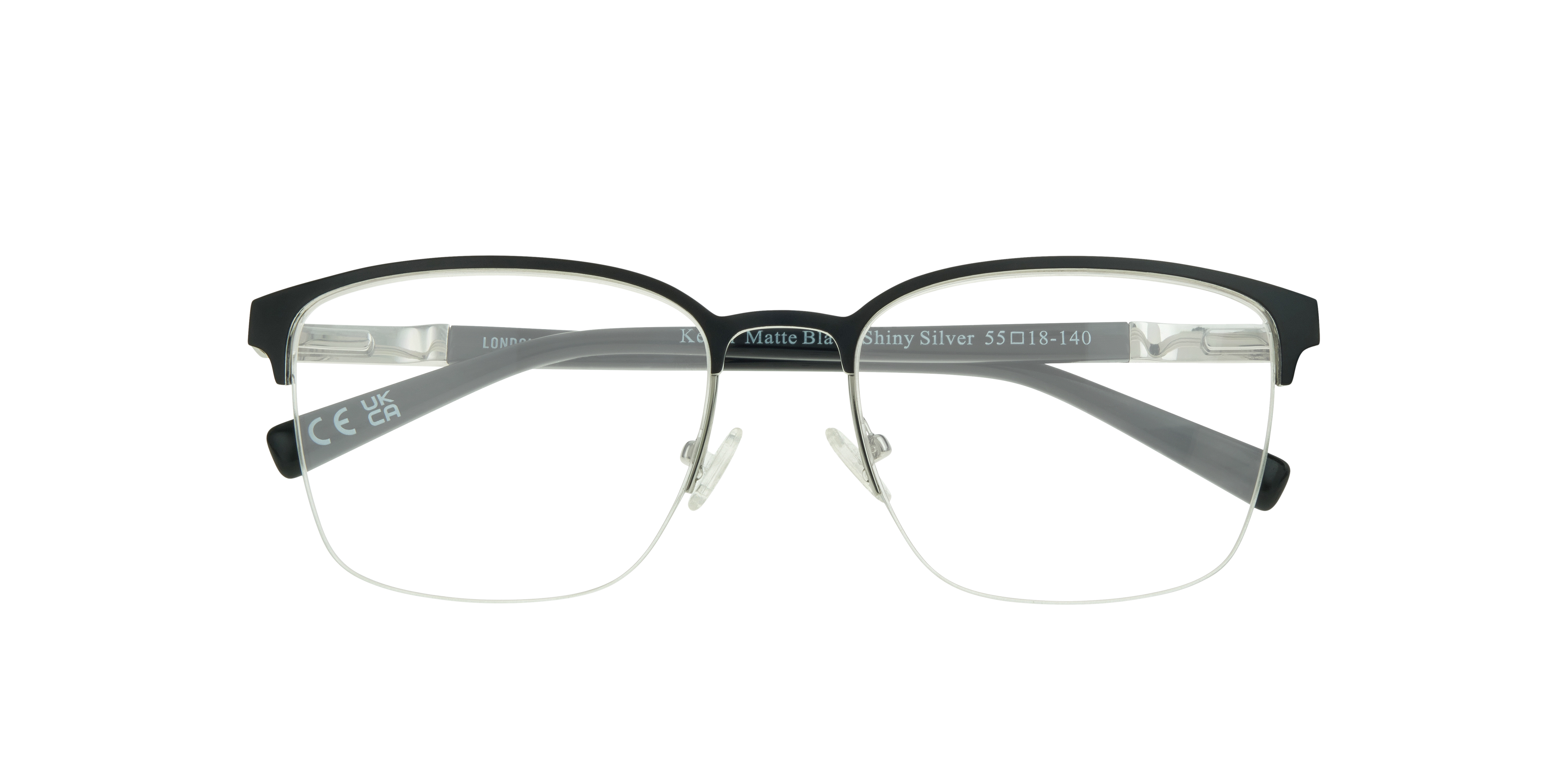 Kevin Matte Black & Shiny Silver MetalEyeglass Frames for Glasses Direct, Closed View