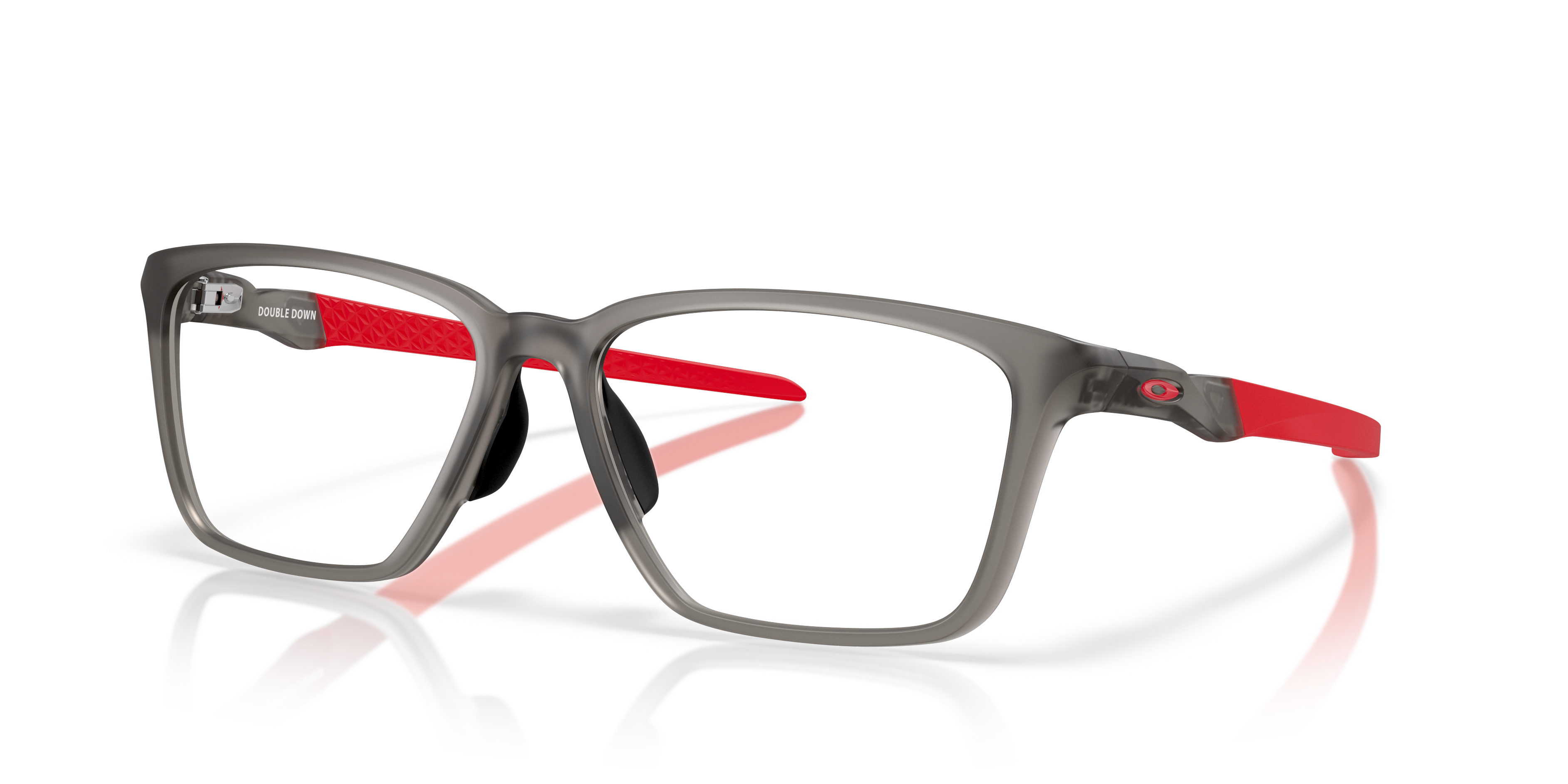 Double Down Satin Grey Smoke PlasticEyeglass Frames for Glasses Direct, Angle View