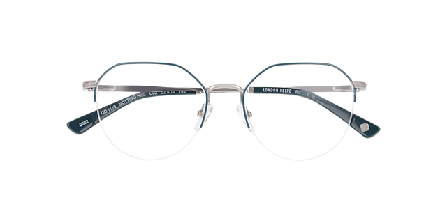 Notting Hill Green & Silver MetalEyeglass Frames for Glasses Direct, Closed View