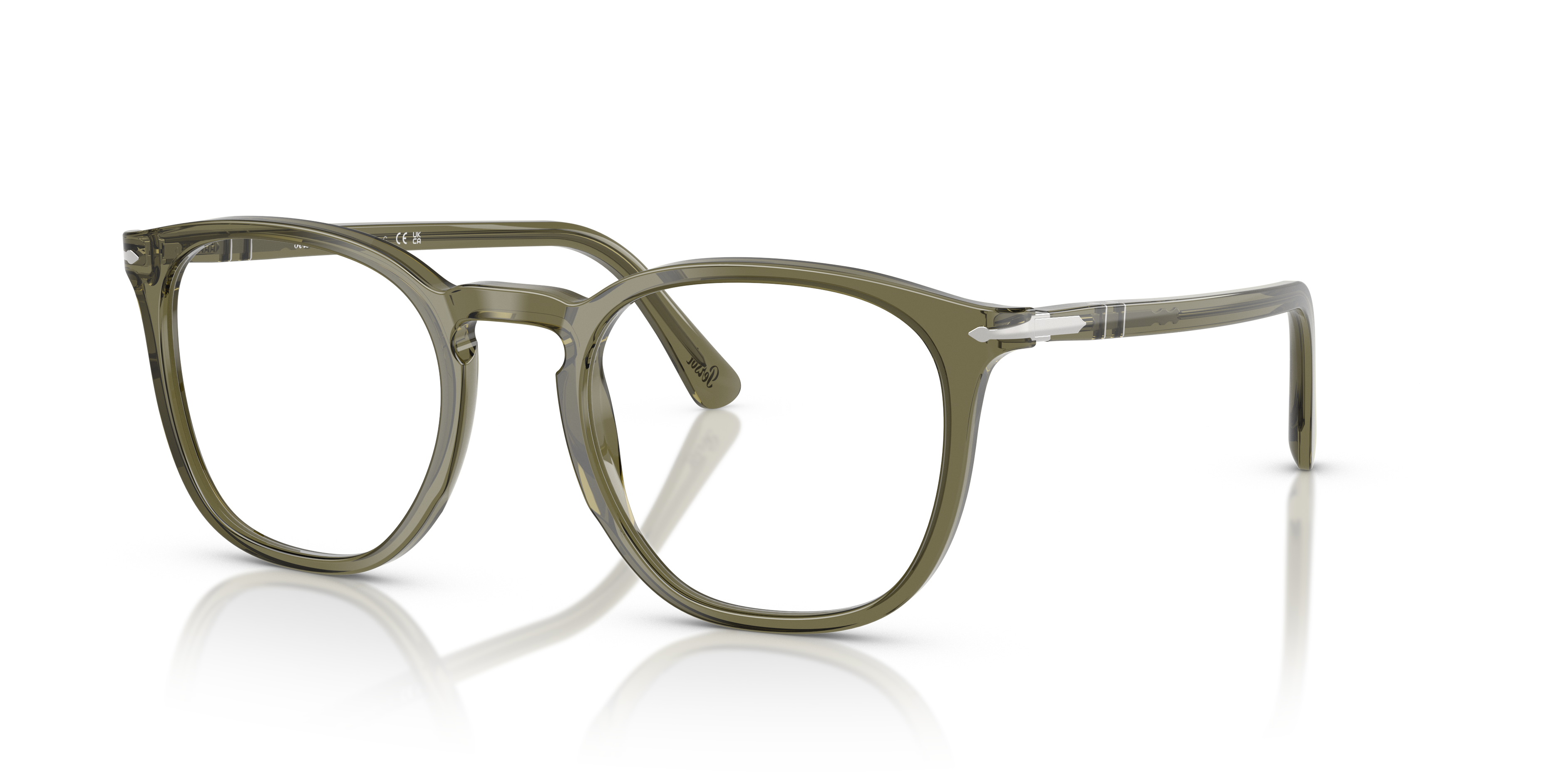 PO3318V Olive Transparent Green AcetateEyeglass Frames for Glasses Direct, Angle View
