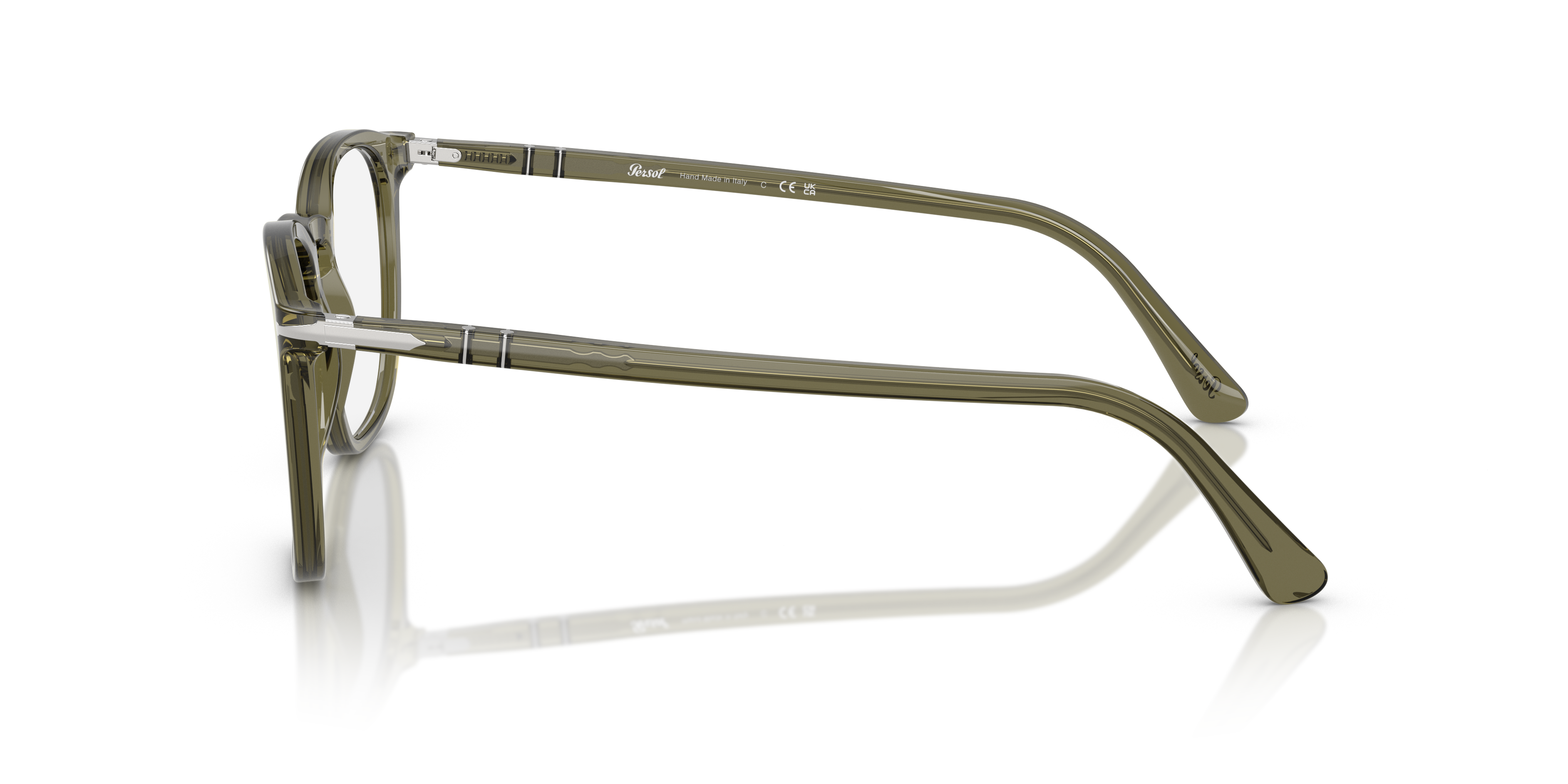 PO3318V Olive Transparent Green AcetateEyeglass Frames for Glasses Direct, Side View