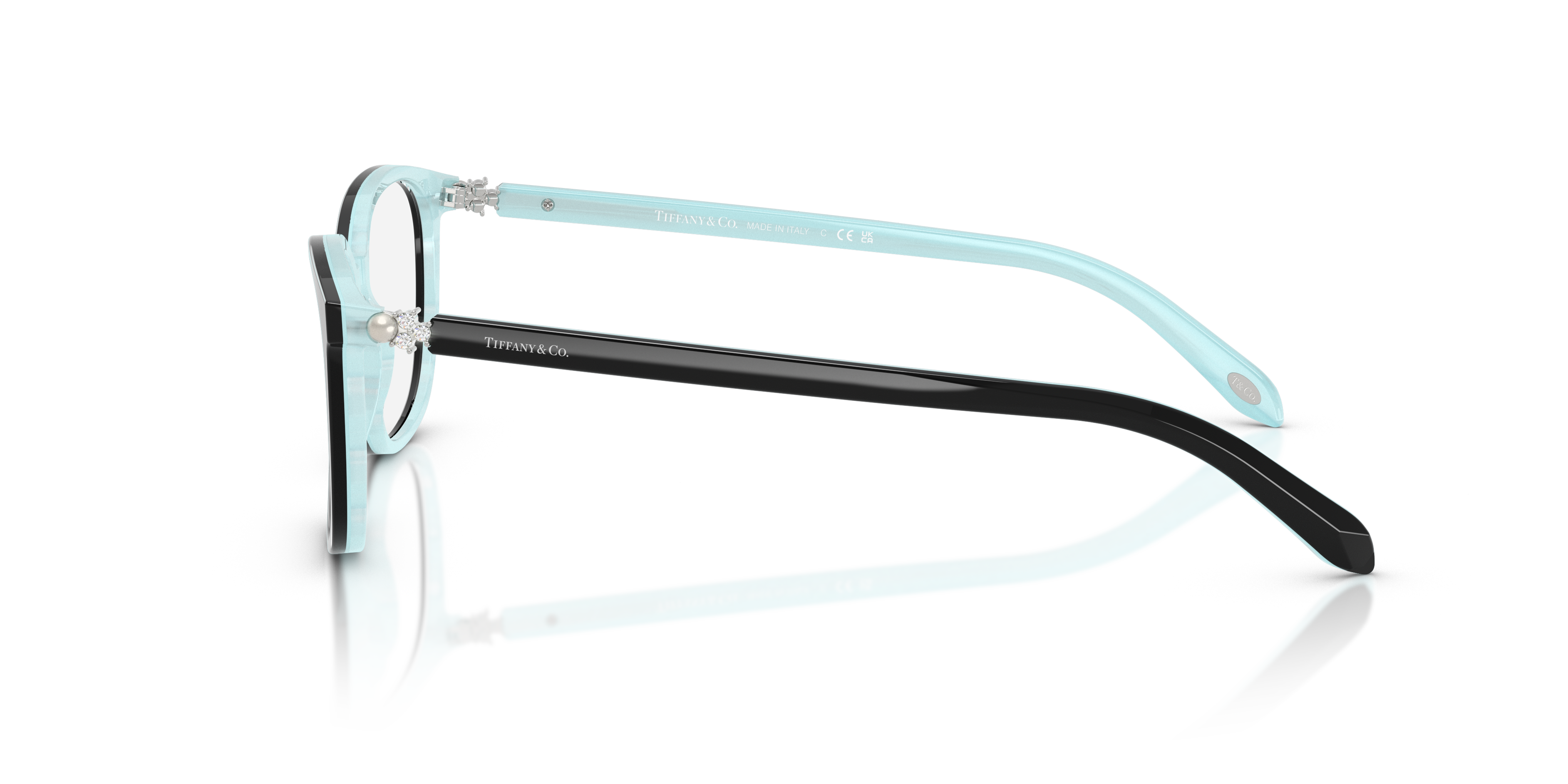 TF2109BF Black On Tiffany Blue Striped AcetateEyeglass Frames for Glasses Direct, Side View