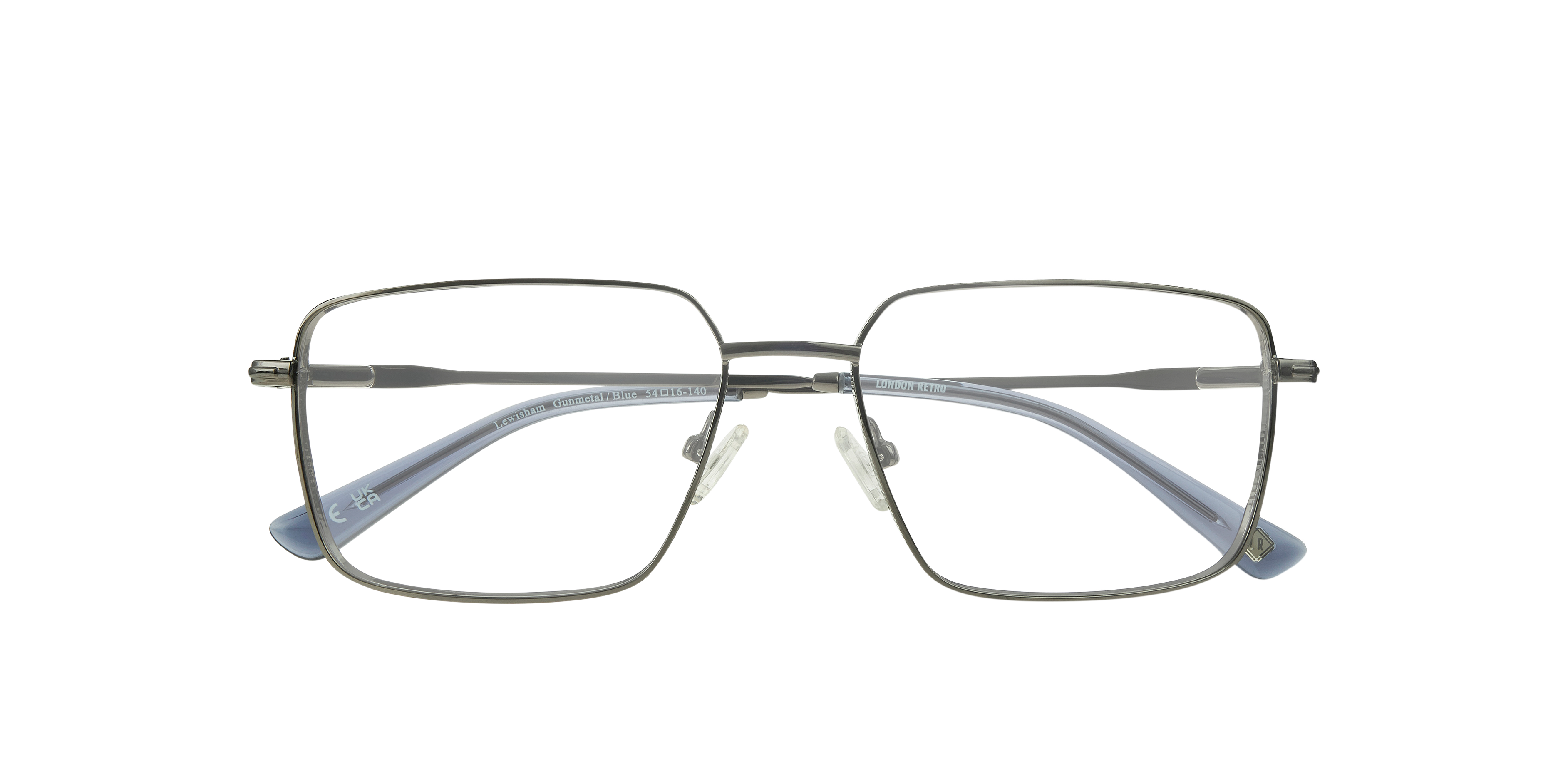 Lewisham Gunmetal & Blue MetalEyeglass Frames for Glasses Direct, Closed View