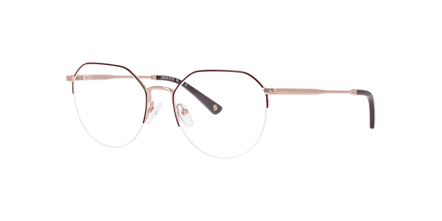 Notting Hill Burgundy & Pink Gold MetalEyeglass Frames for Glasses Direct, Angle View