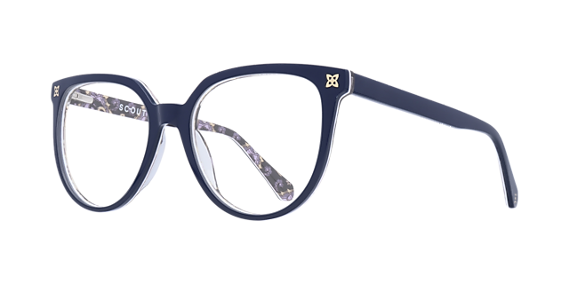 Gloria Navy Blue  &  Purple Pattern AcetateEyeglass Frames for Glasses Direct, Angle View
