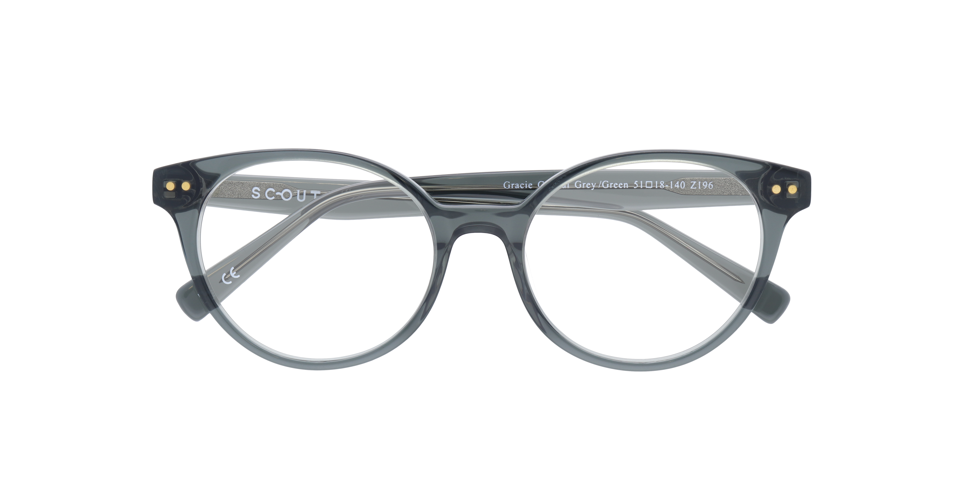 Gracie Crystal Grey & Green AcetateEyeglass Frames for Glasses Direct, Closed View