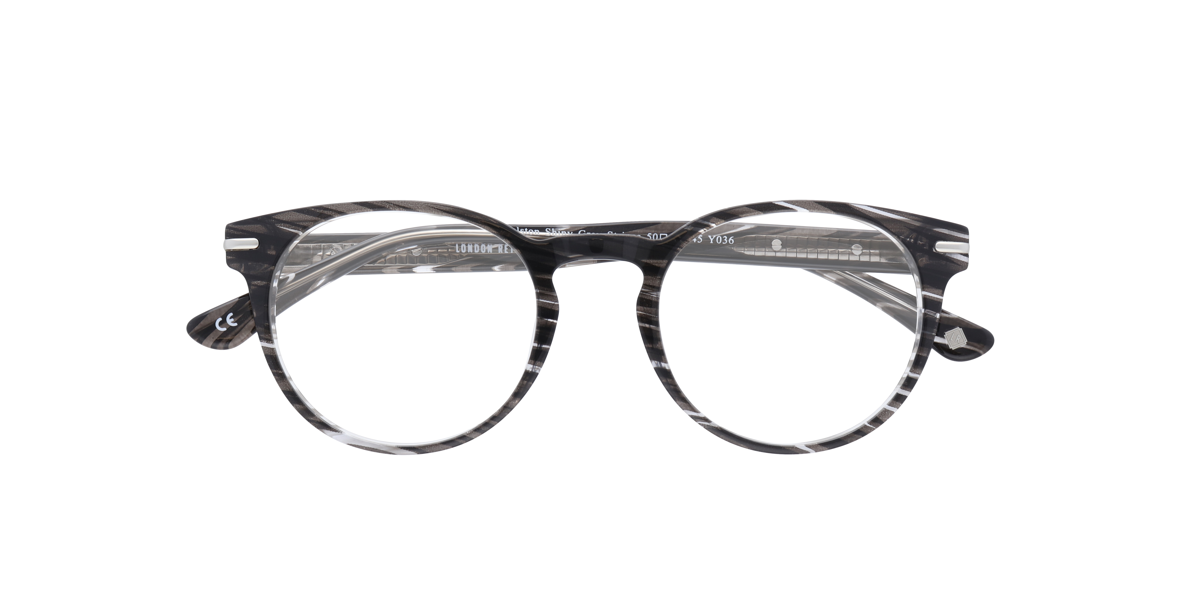Dalston Shiny Grey Stripes AcetateEyeglass Frames for Glasses Direct, Closed View