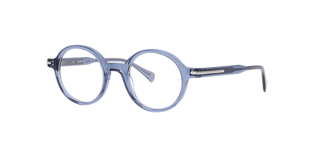 Nine Elms Transparent Dark Blue AcetateEyeglass Frames for Glasses Direct, Angle View