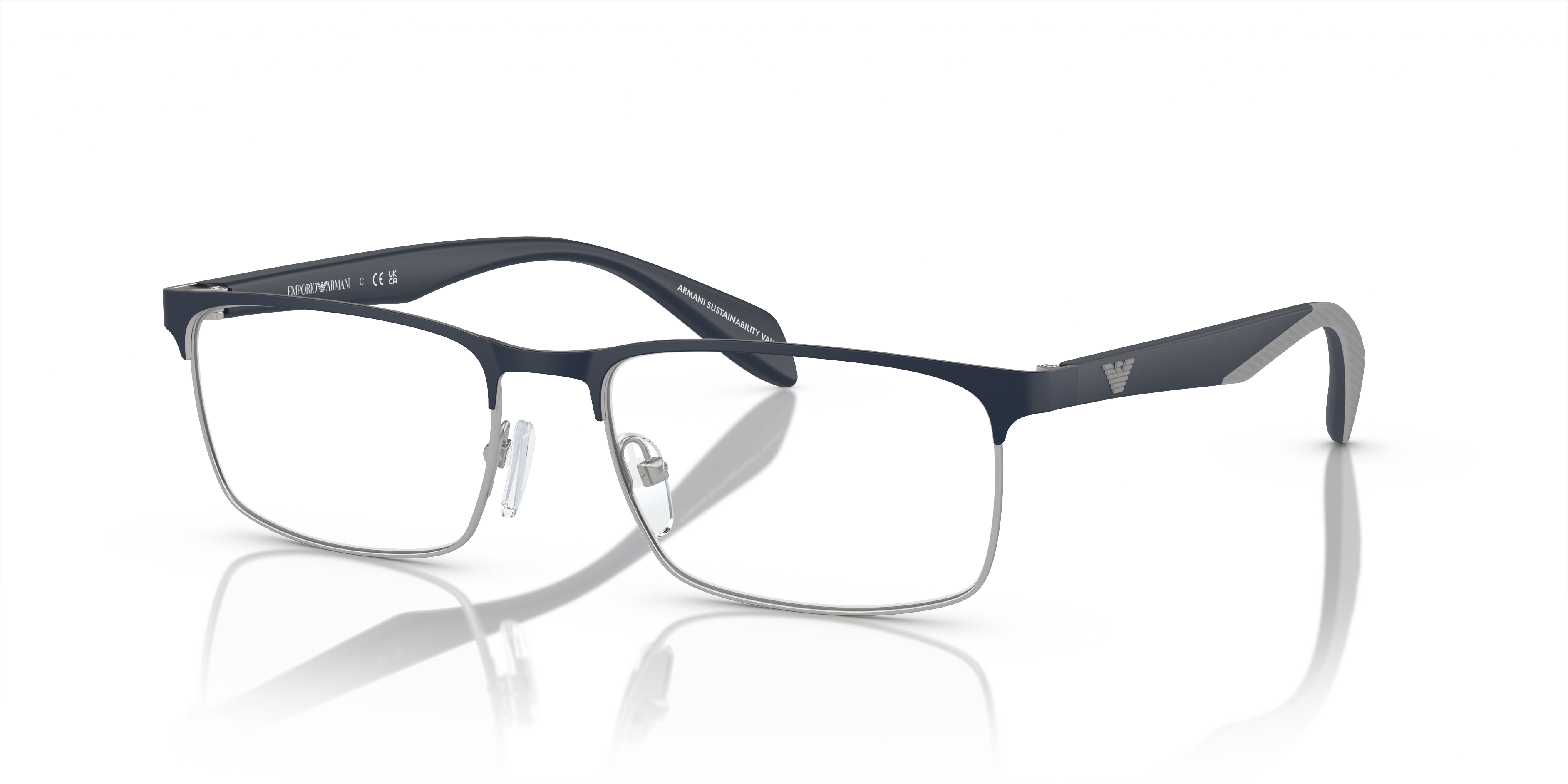 EA1149 Matte Silver & Blue MetalSunglass Frames for Glasses Direct, Angle View