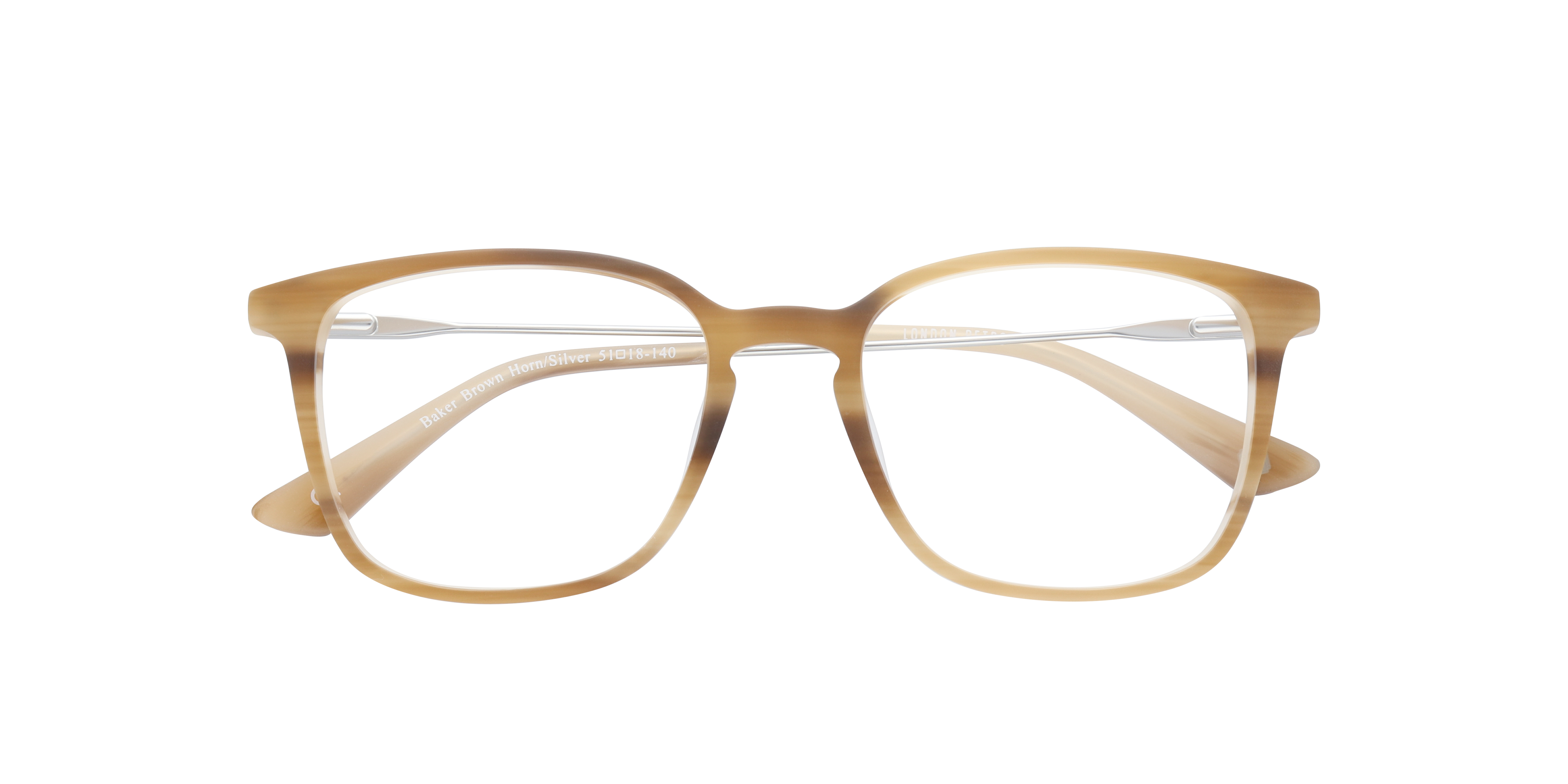 Baker Brown Horn & Silver AcetateEyeglass Frames for Glasses Direct, Closed View