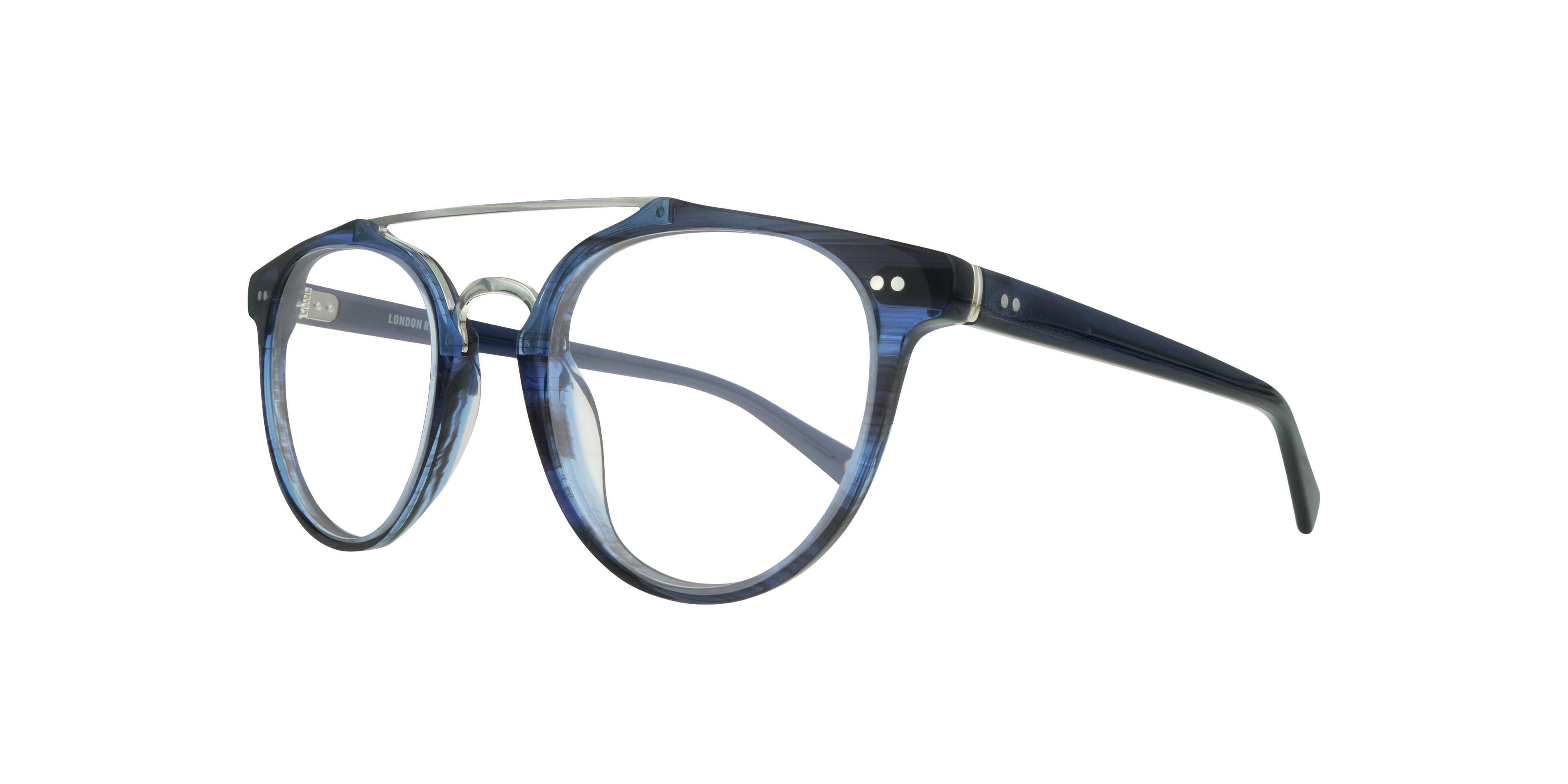 Keaton Havana Blue & Silver AcetateEyeglass Frames for Glasses Direct, Angle View