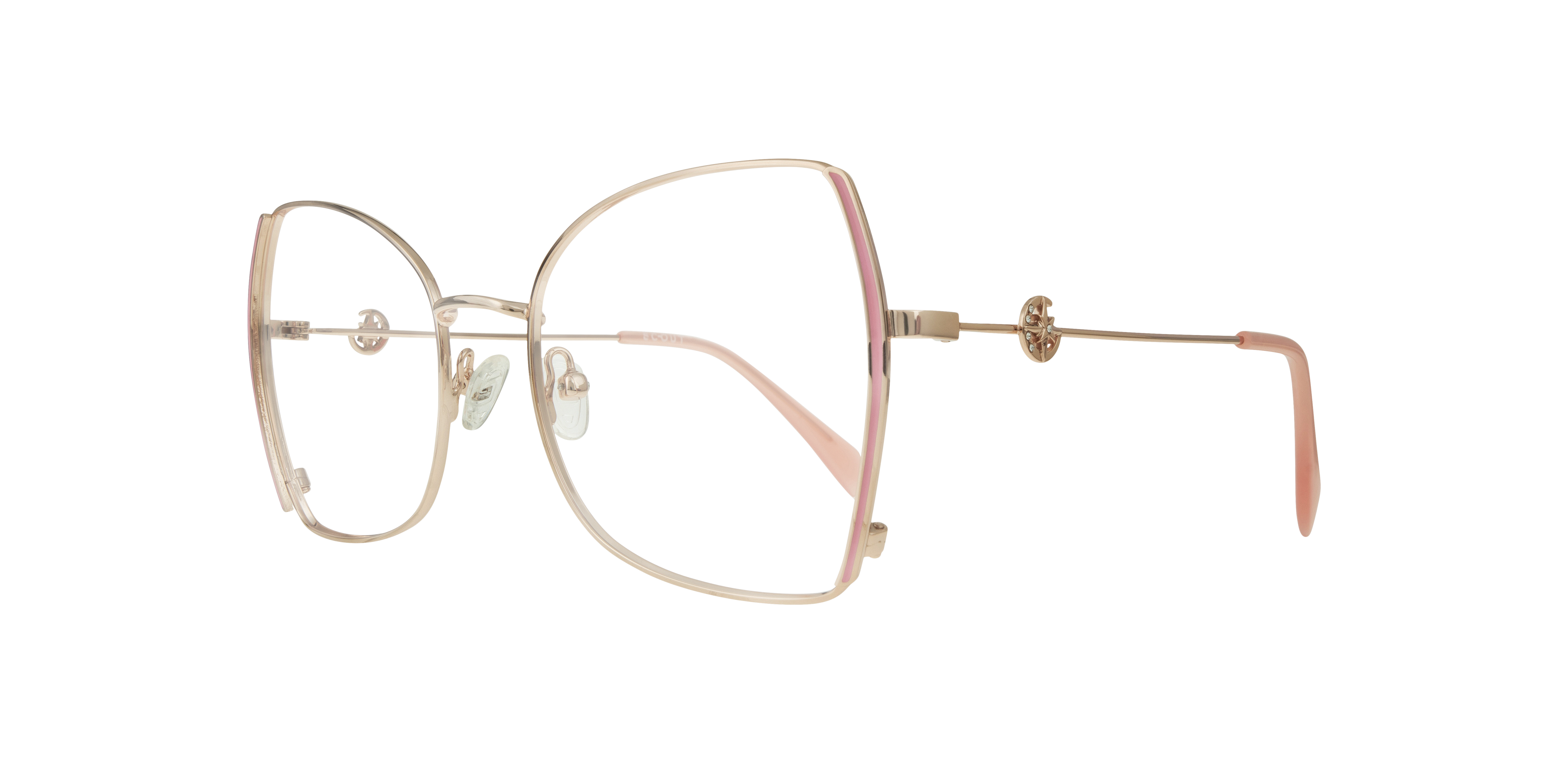 Kenna Gold & Light Pink MetalEyeglass Frames for Glasses Direct, Angle View
