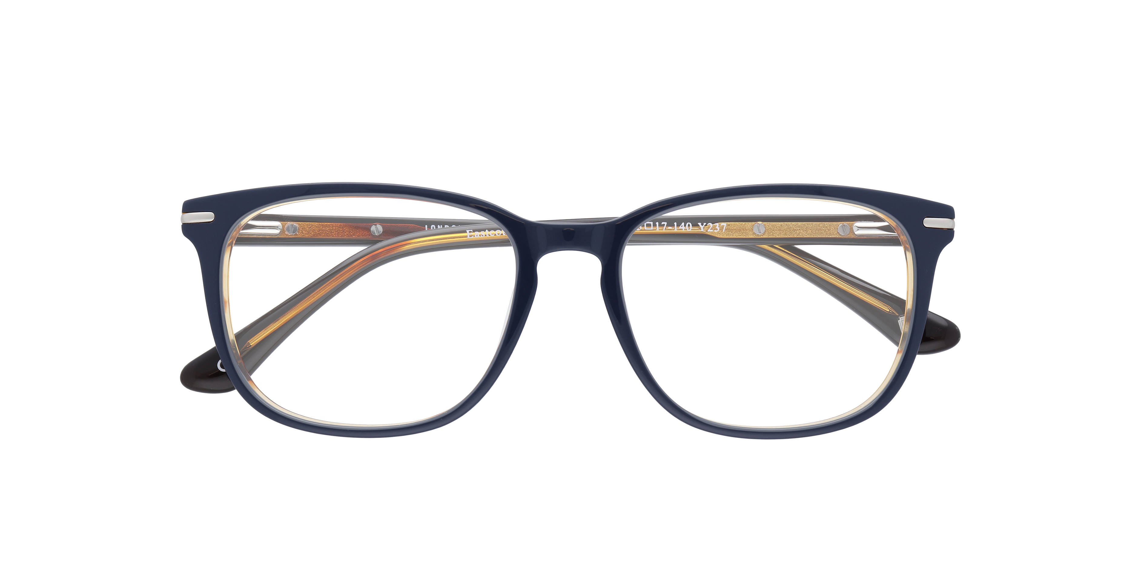 Eastcote Navy Blue & Orange AcetateEyeglass Frames for Glasses Direct, Closed View