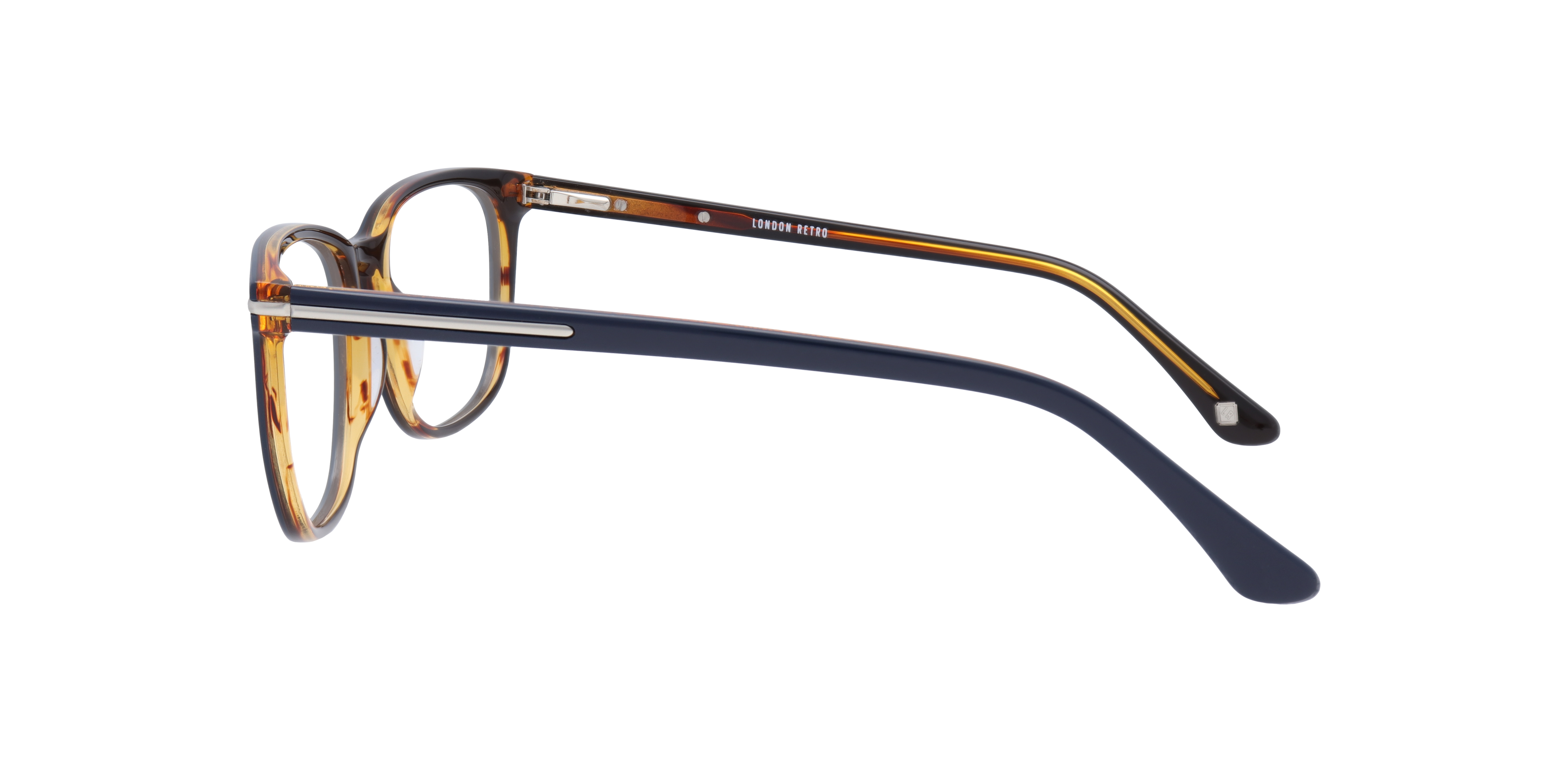 Eastcote Navy Blue & Orange AcetateEyeglass Frames for Glasses Direct, Side View