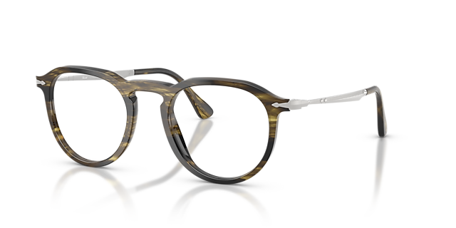 PO3387V Striped Black & Olive Green AcetateEyeglass Frames for Glasses Direct, Angle View