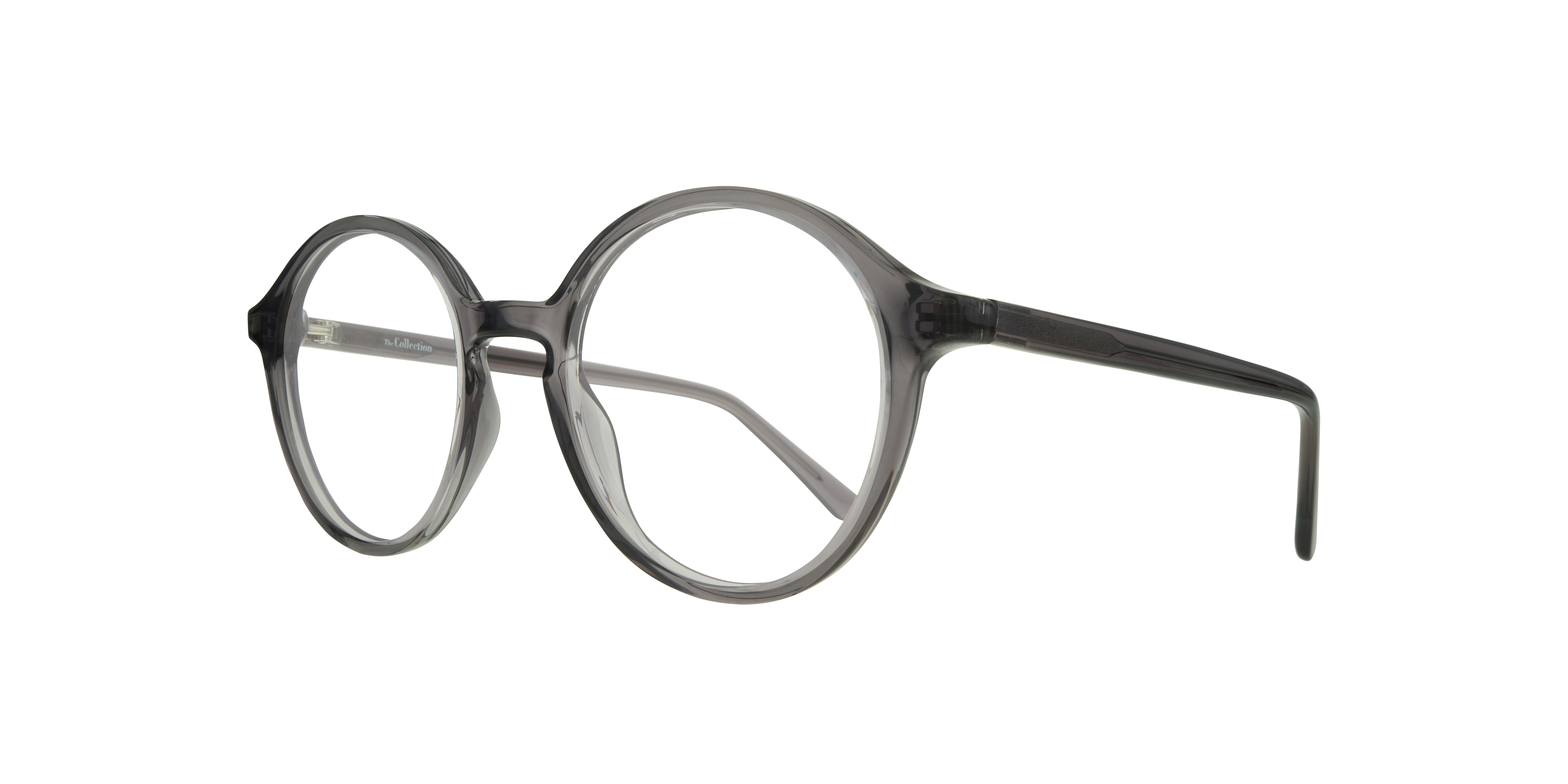Kasia Crystal Grey PlasticEyeglass Frames for Glasses Direct, Angle View