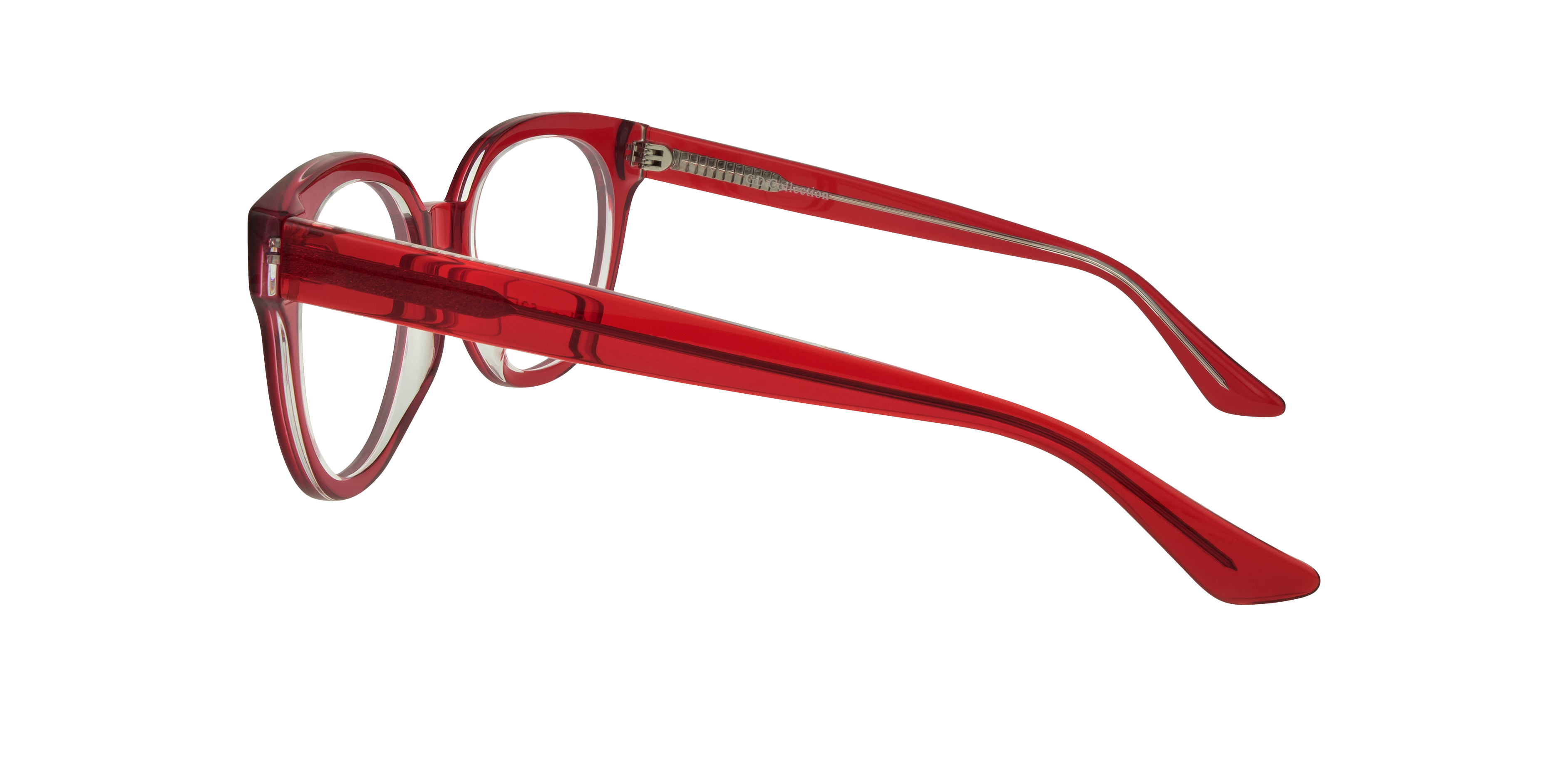 Jessie Red & Crystal Clear AcetateEyeglass Frames for Glasses Direct, Side View