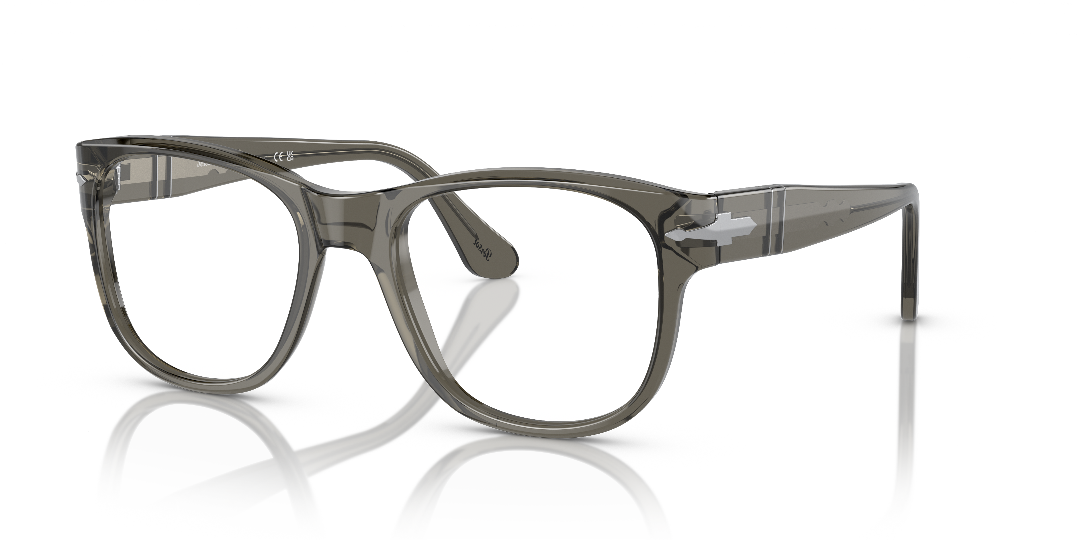 PO3312V Transparent Taupe Gray AcetateEyeglass Frames for Glasses Direct, Angle View
