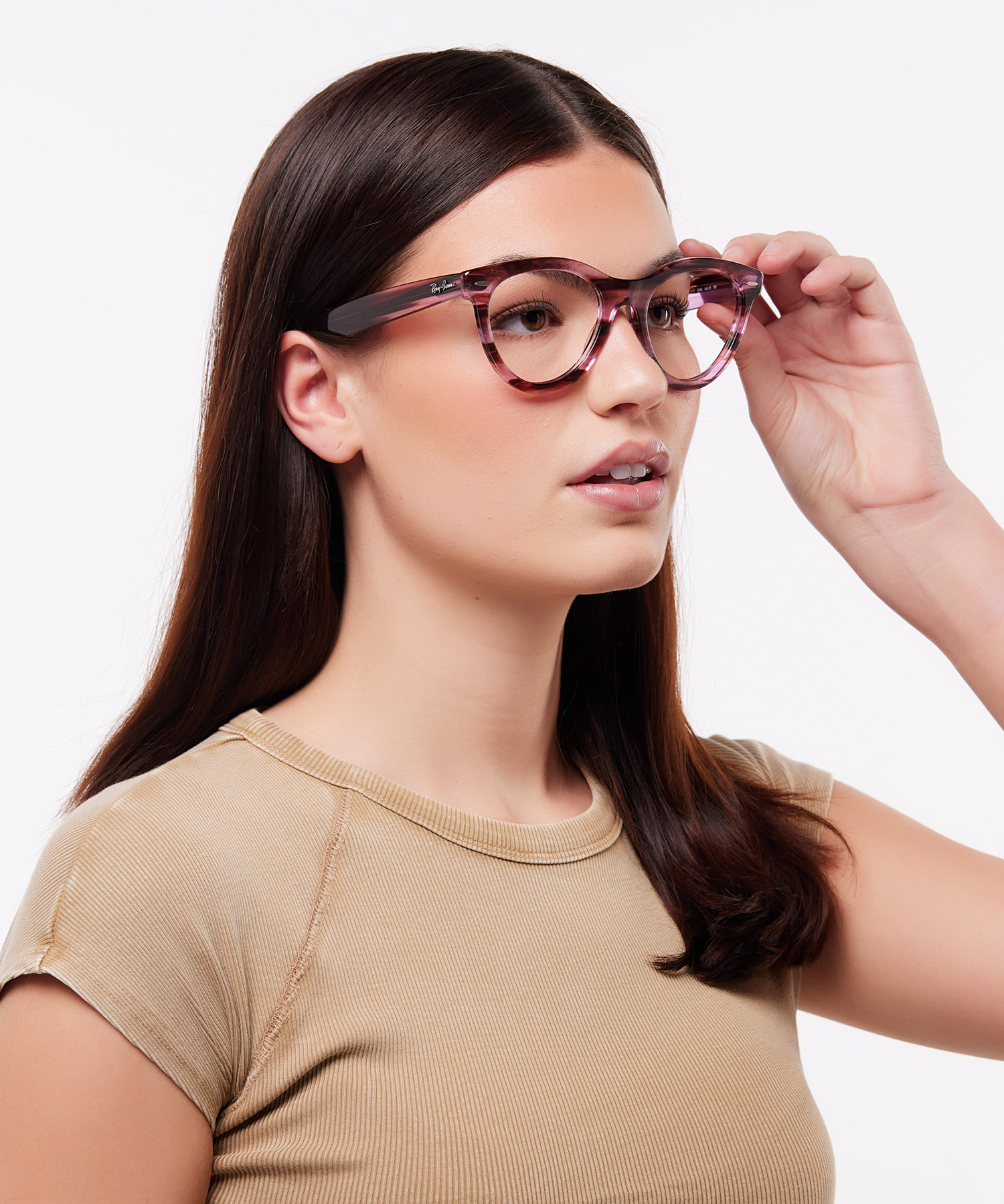 RB2241V Striped Transparent Pink PlasticEyeglass Frames for Women for Glasses Direct