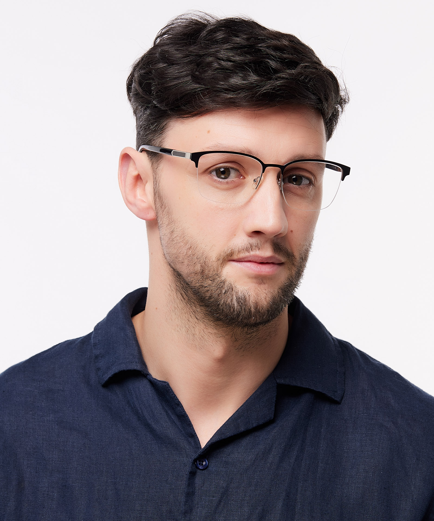 Kevin Matte Black & Shiny Silver MetalEyeglass Frames for Men for Glasses Direct