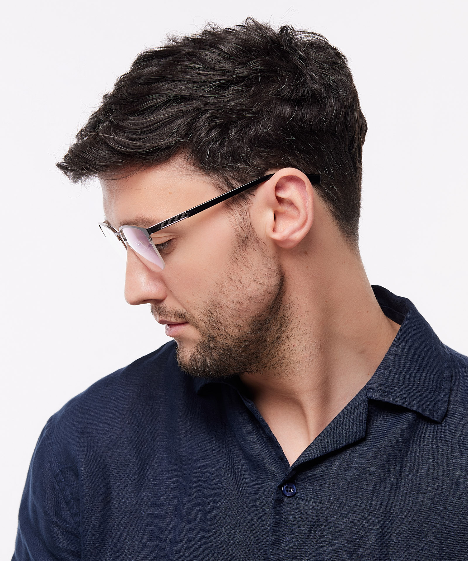 Kevin Matte Black & Shiny Silver MetalEyeglass Frames for Men for Glasses Direct