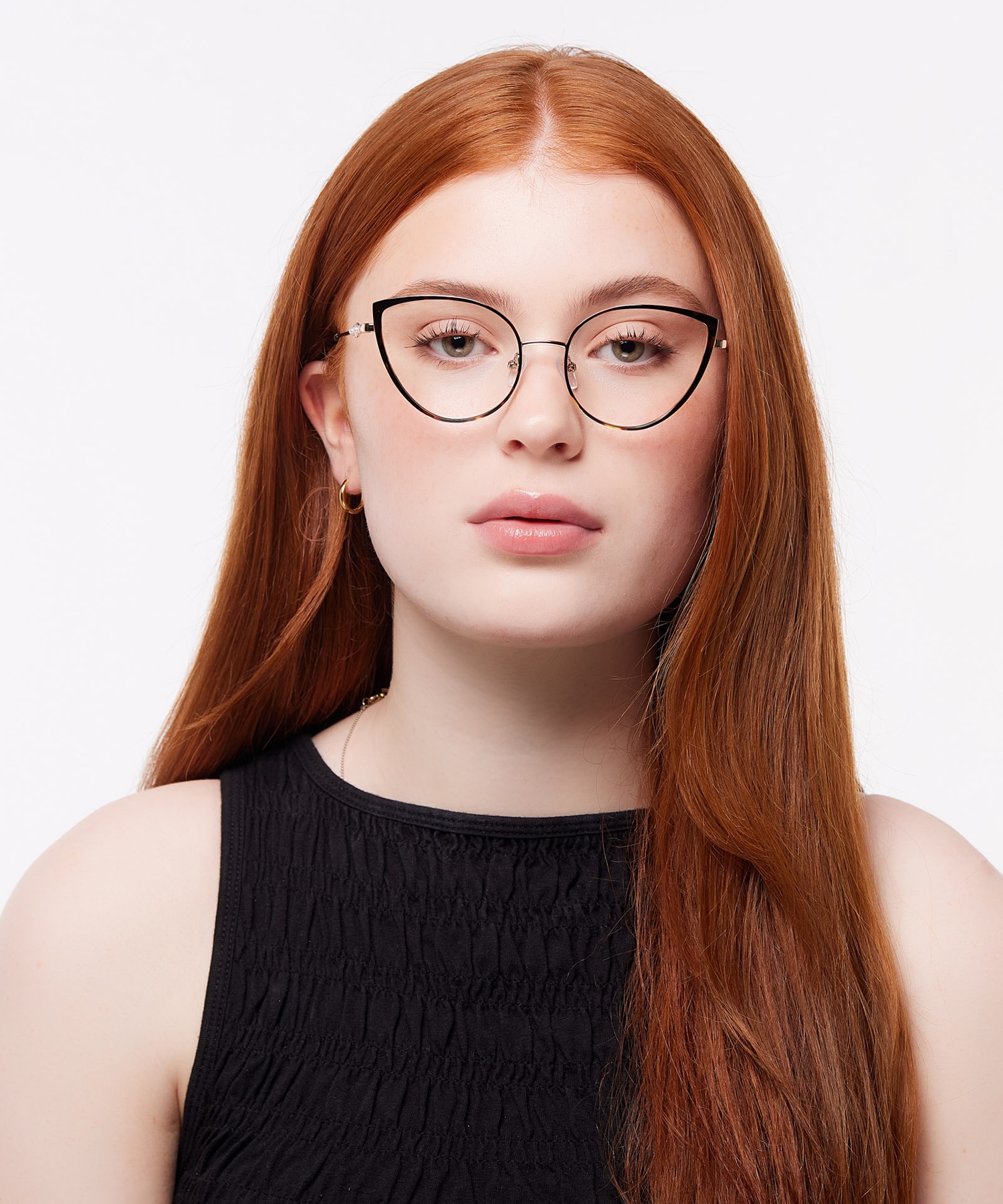 Glasses Direct ™ -Kamila Cat Eye Shiny Gold & Havana Glasses
