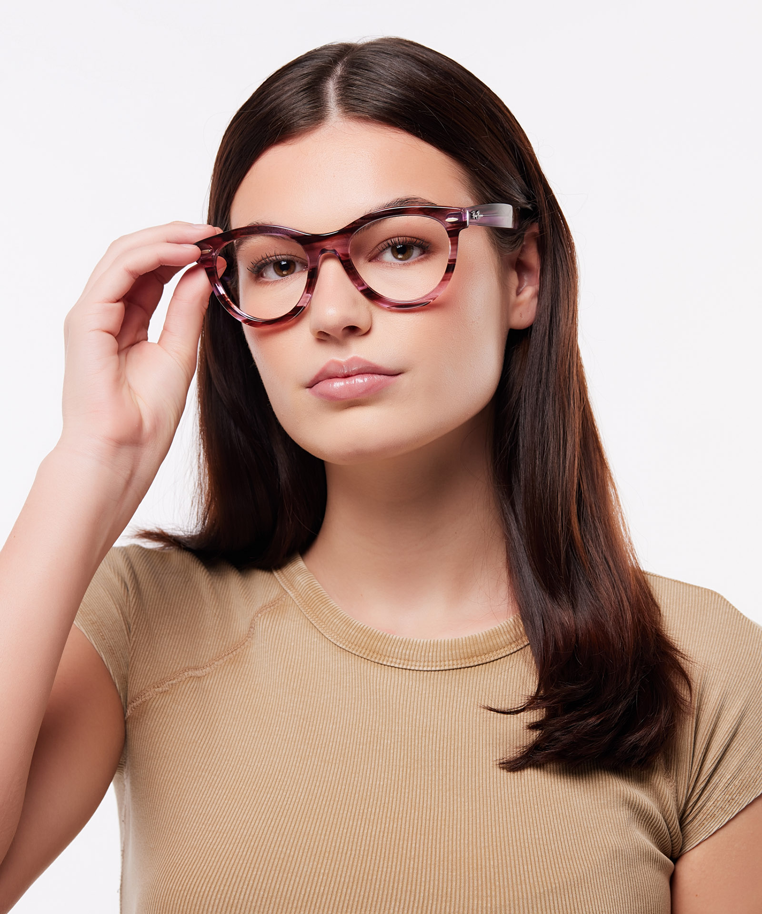 RB2241V Striped Transparent Pink PlasticEyeglass Frames for Women for Glasses Direct