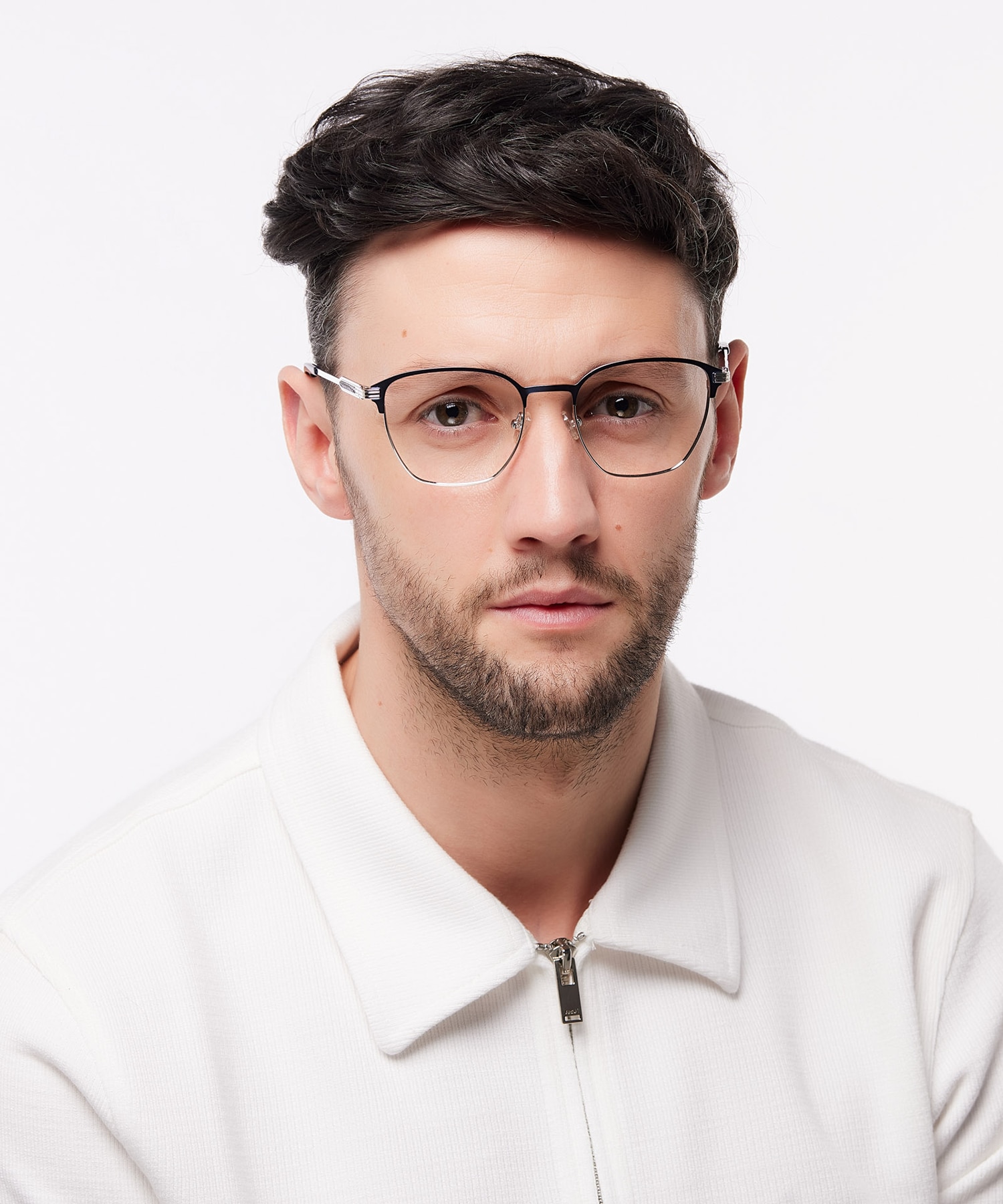 Keith Matte Blue & Shiny Silver MetalEyeglass Frames for Men for Glasses Direct