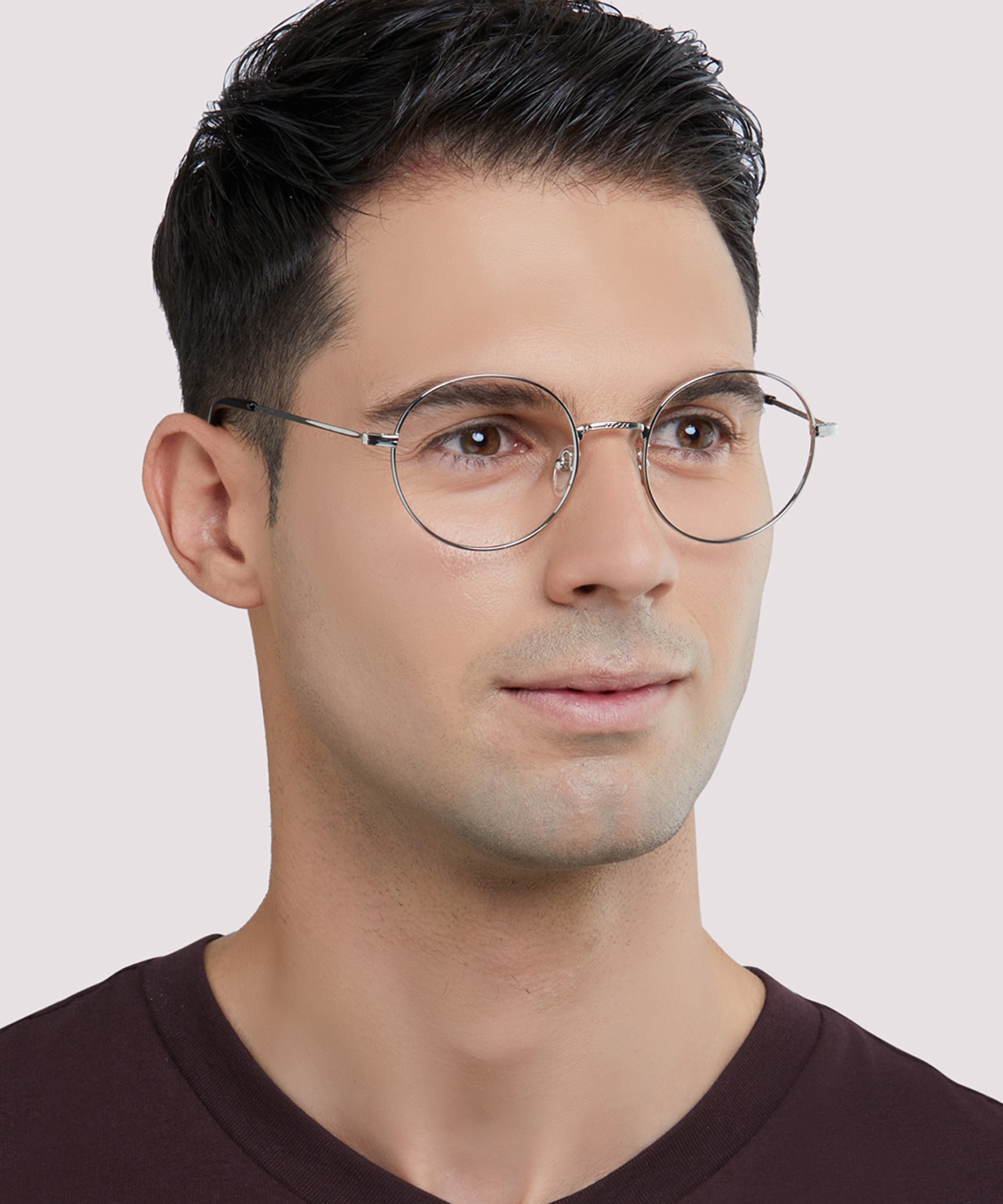 Everly Shiny Silver MetalEyeglass Frames for Men for Glasses Direct