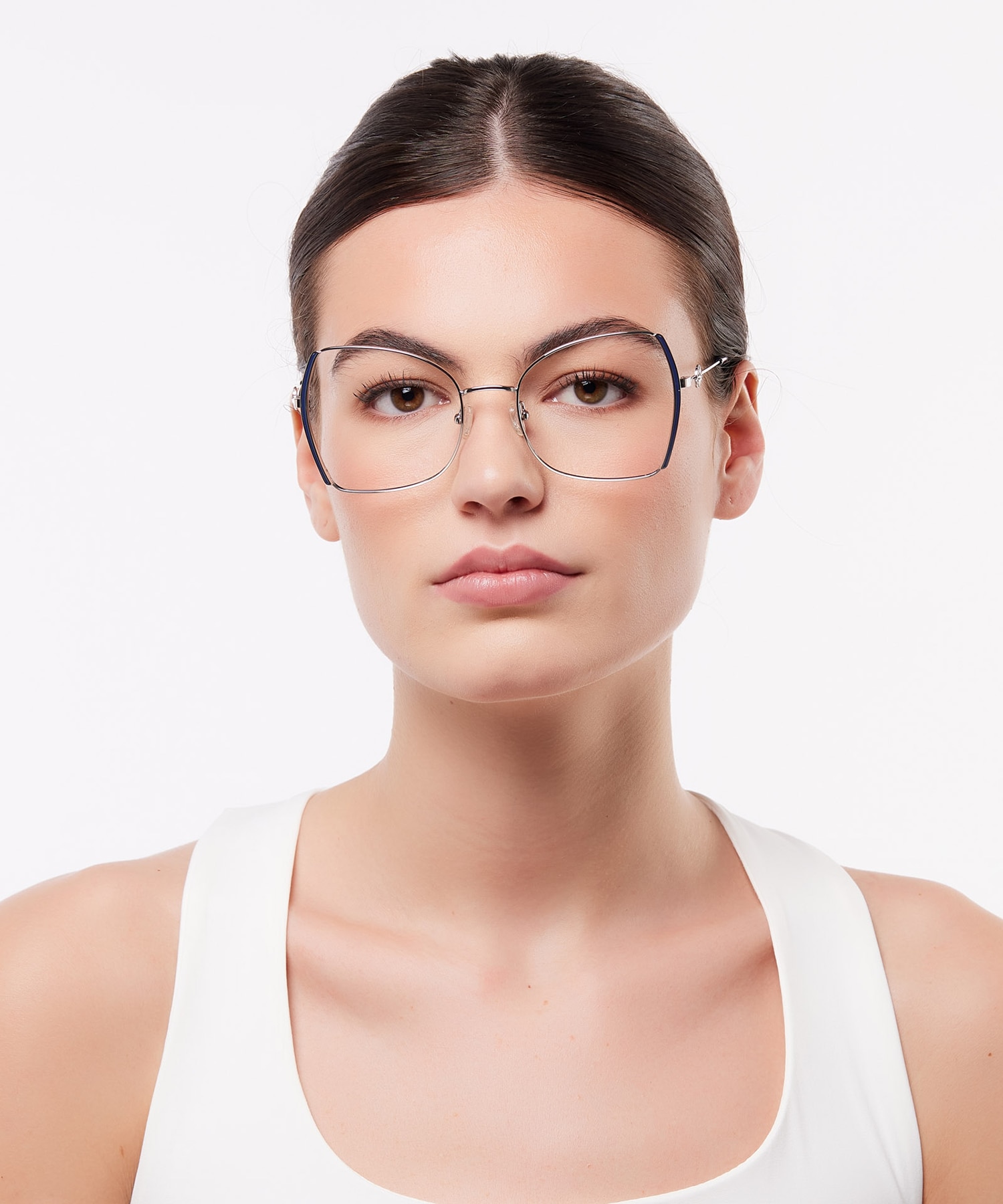 Kenna Silver & Navy Blue MetalEyeglass Frames for Women for Glasses Direct