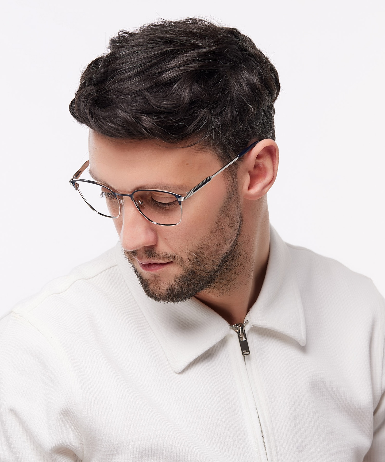 Keith Matte Blue & Shiny Silver MetalEyeglass Frames for Men for Glasses Direct