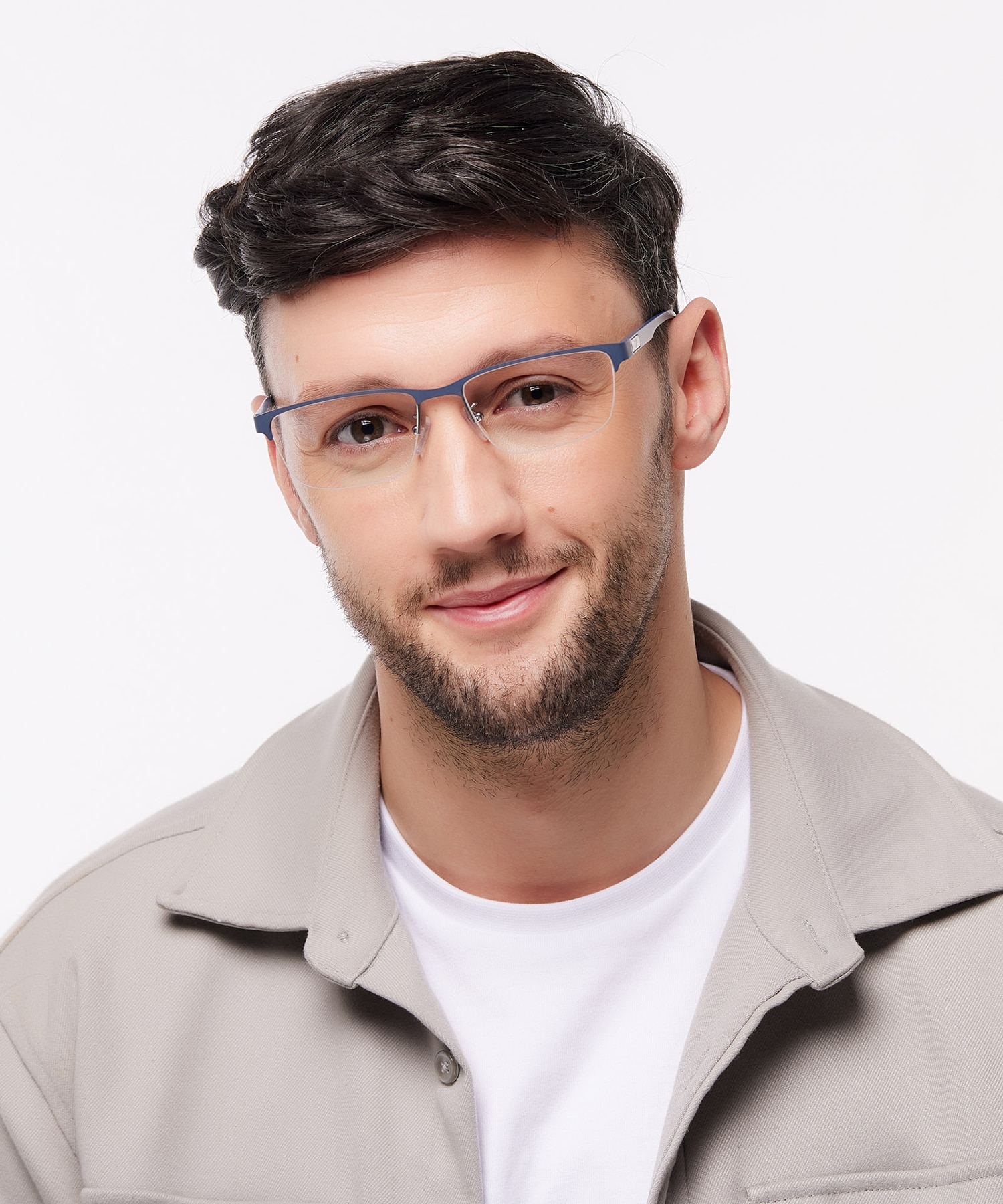 EA1147 Matte Silver & Bluette MetalEyeglass Frames for Men for Glasses Direct