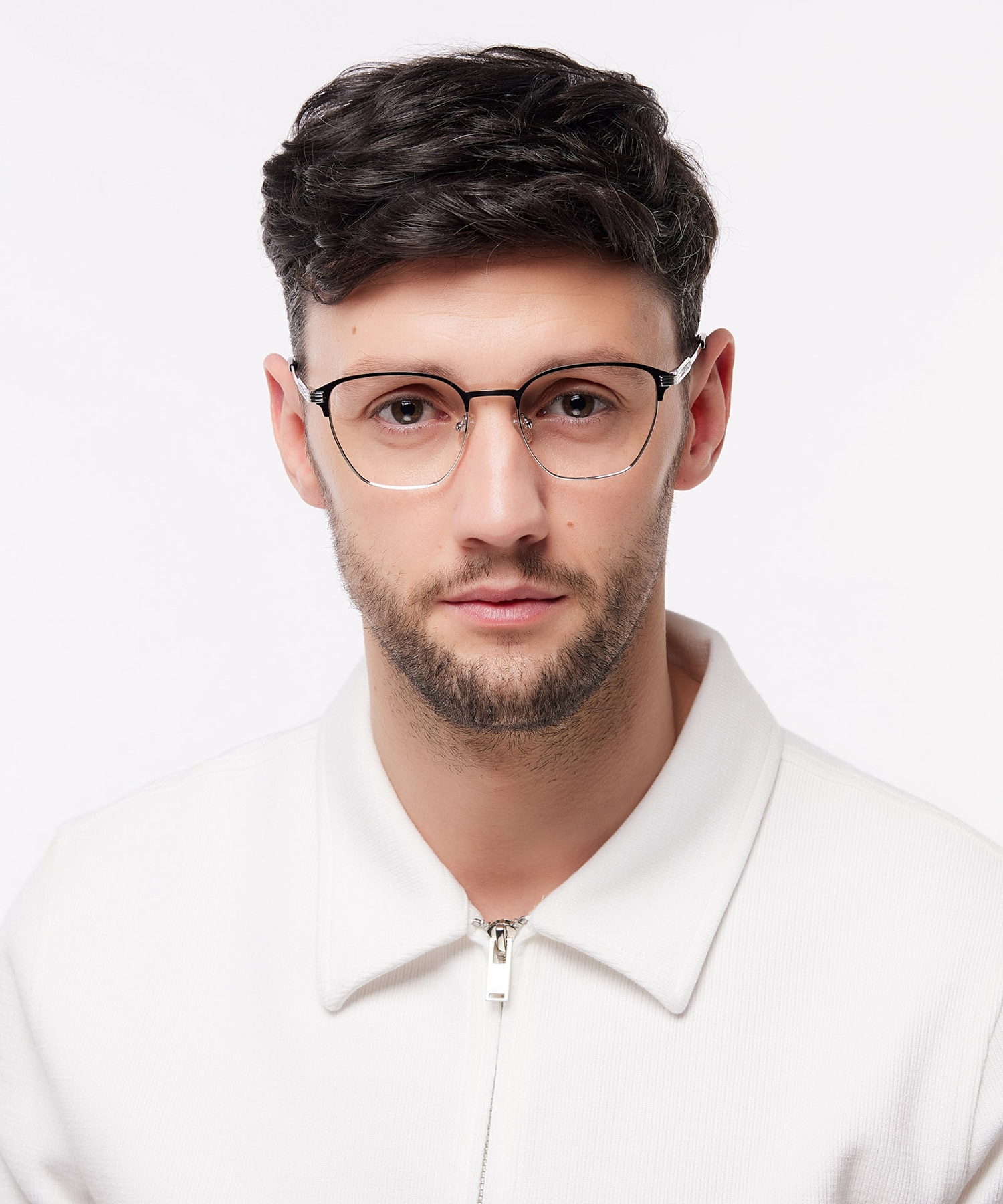 Keith Matte Black & Shiny Silver MetalEyeglass Frames for Men for Glasses Direct