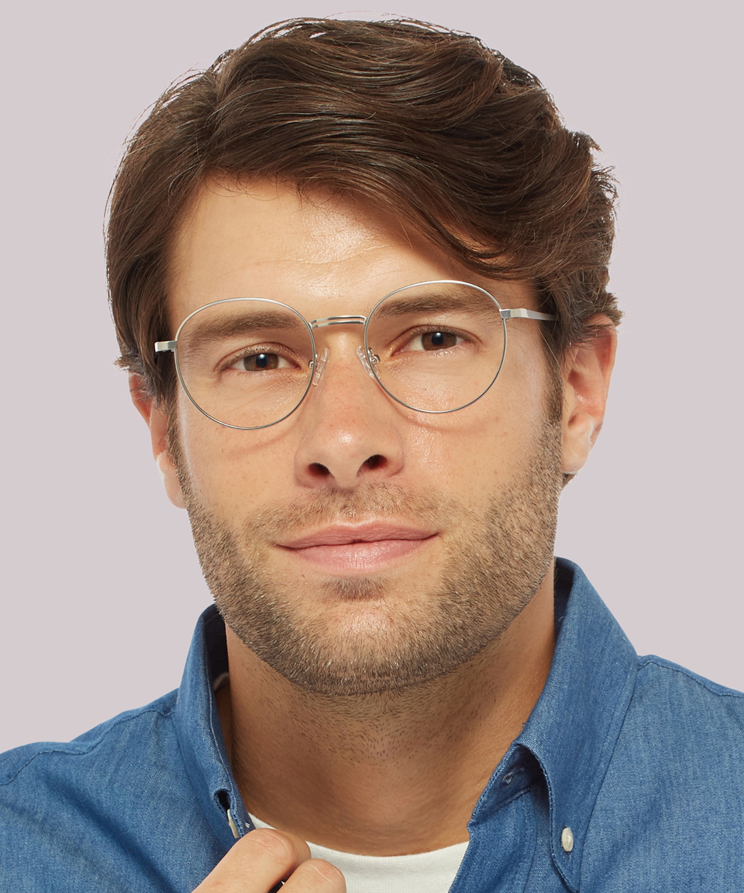 Franky Matte Silver MetalEyeglass Frames for Men for Glasses Direct