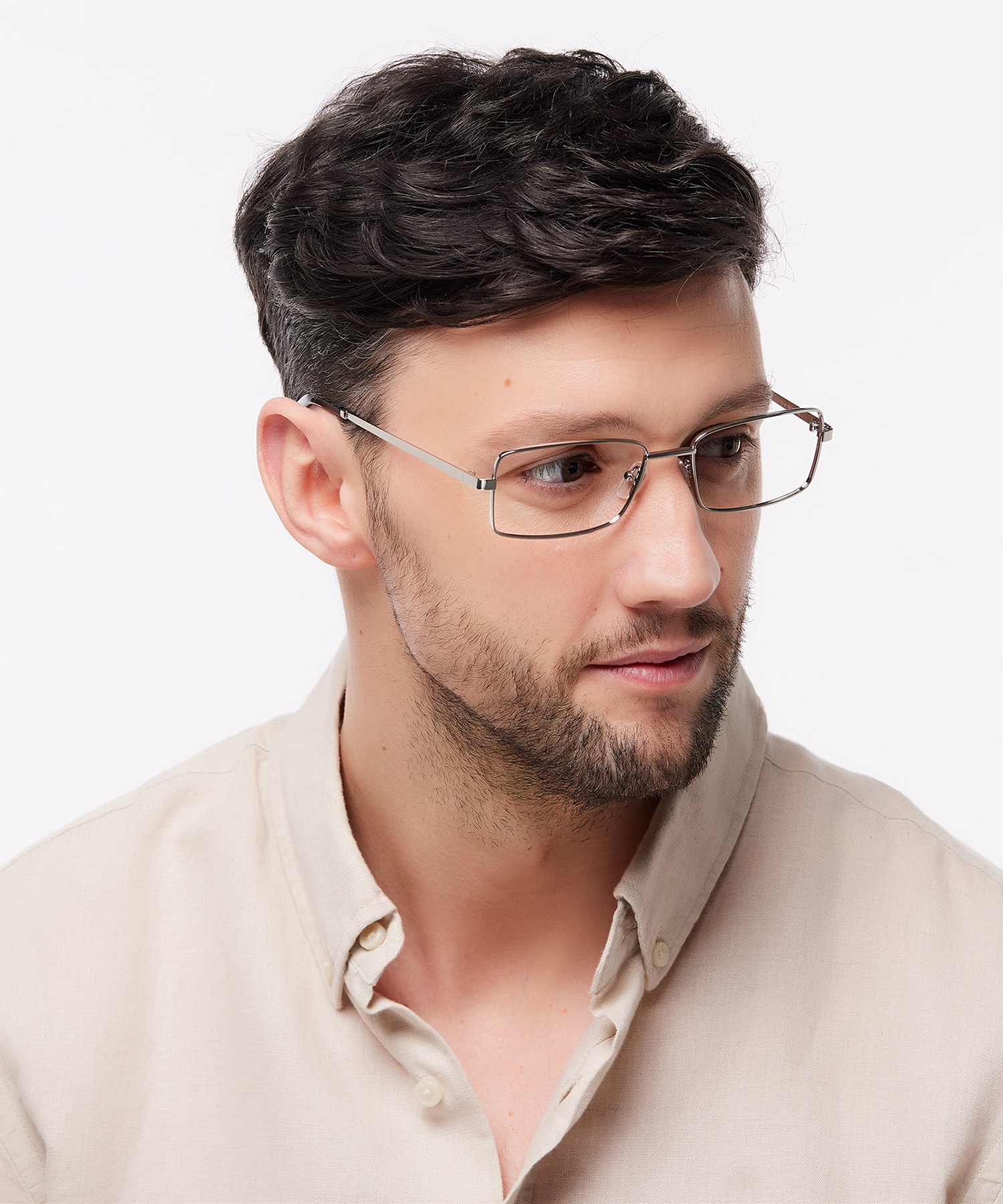 Kai Shiny Silver MetalEyeglass Frames for Men for Glasses Direct