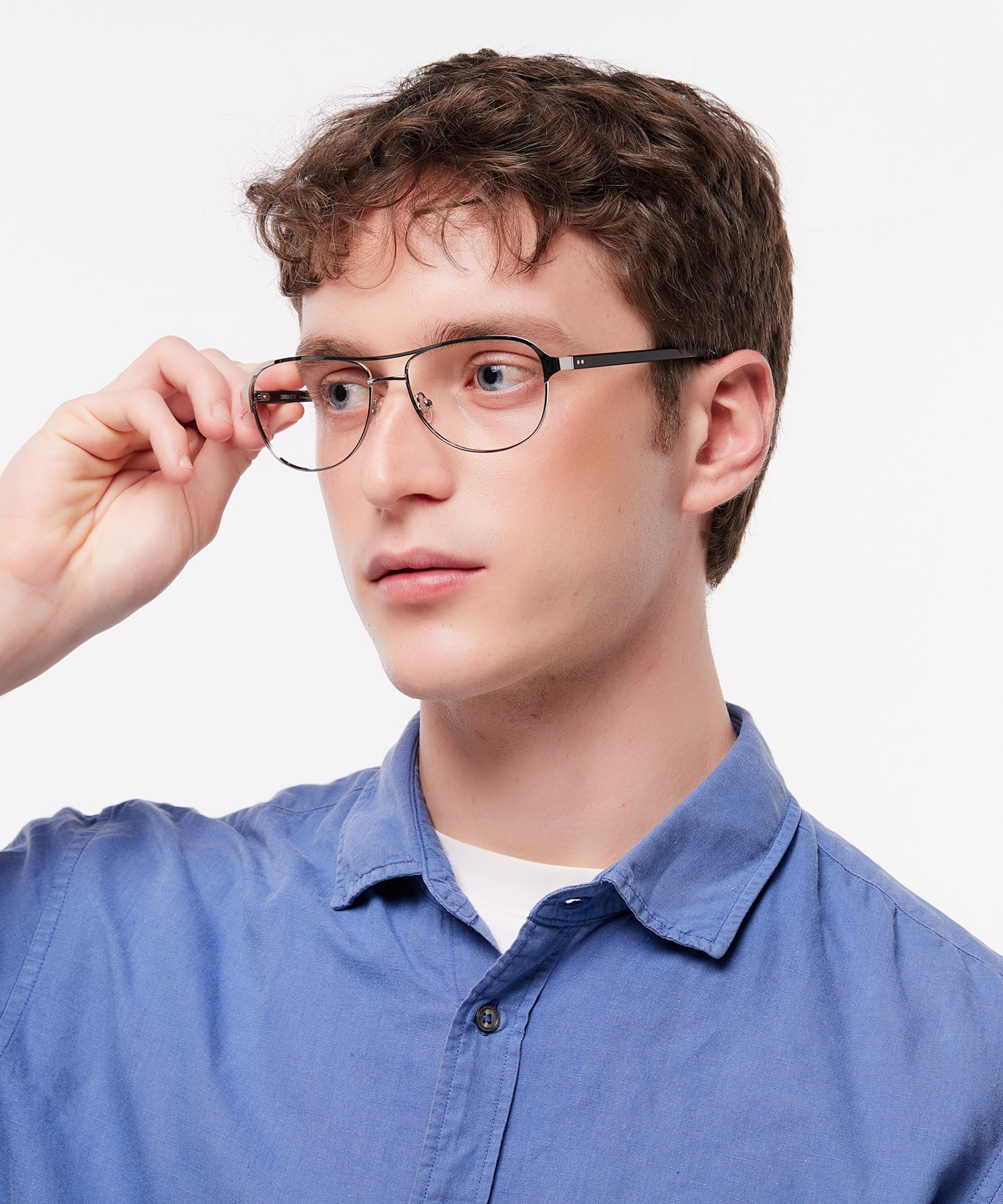 Redford Shiny Silver & Black MetalEyeglass Frames for Men for Glasses Direct