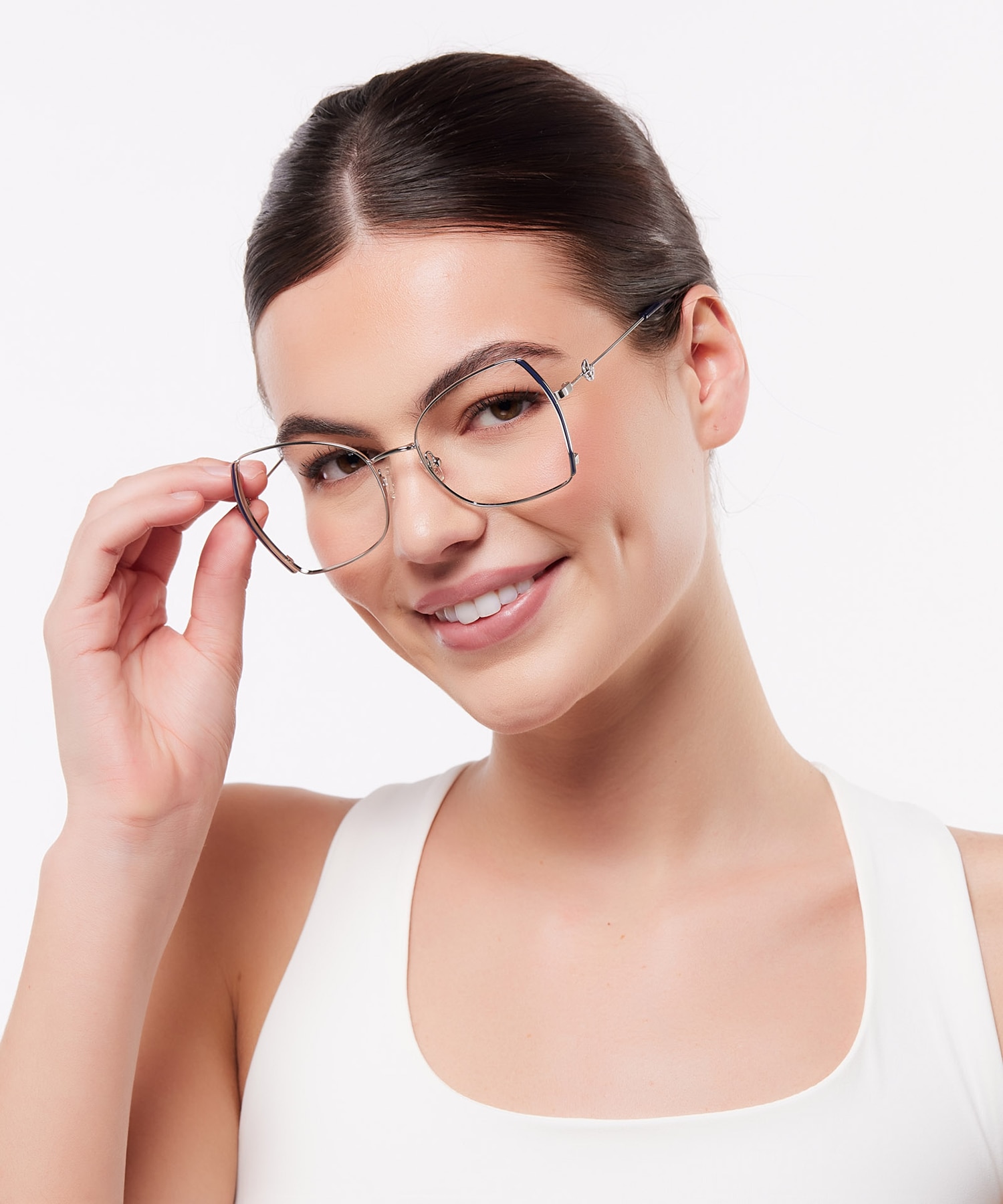 Kenna Silver & Navy Blue MetalEyeglass Frames for Women for Glasses Direct