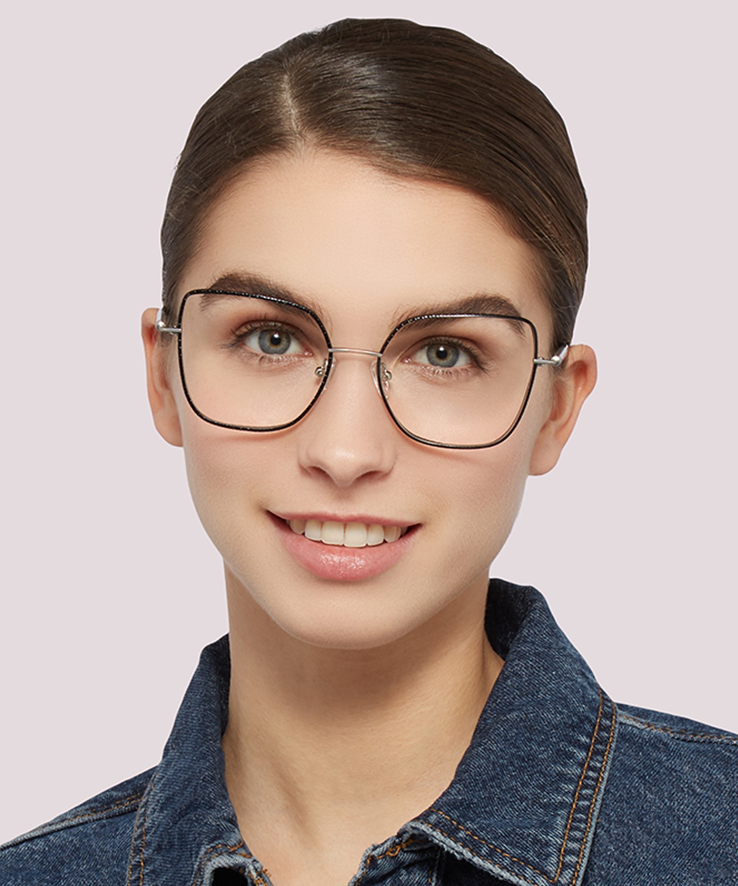 Golders Silver Black Leather MetalEyeglass Frames for Women for Glasses Direct