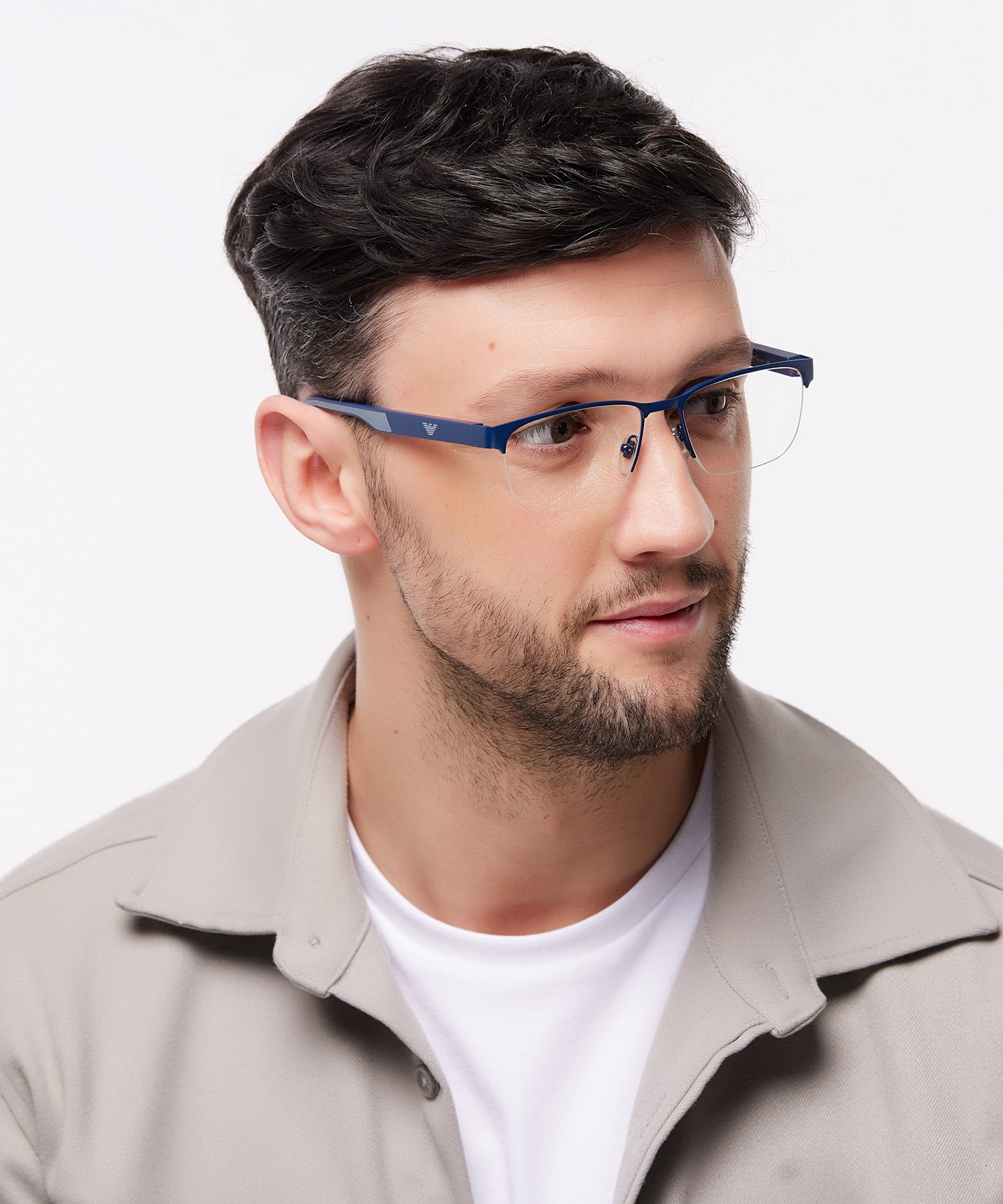 EA1162 Matte Blue MetalEyeglass Frames for Men for Glasses Direct