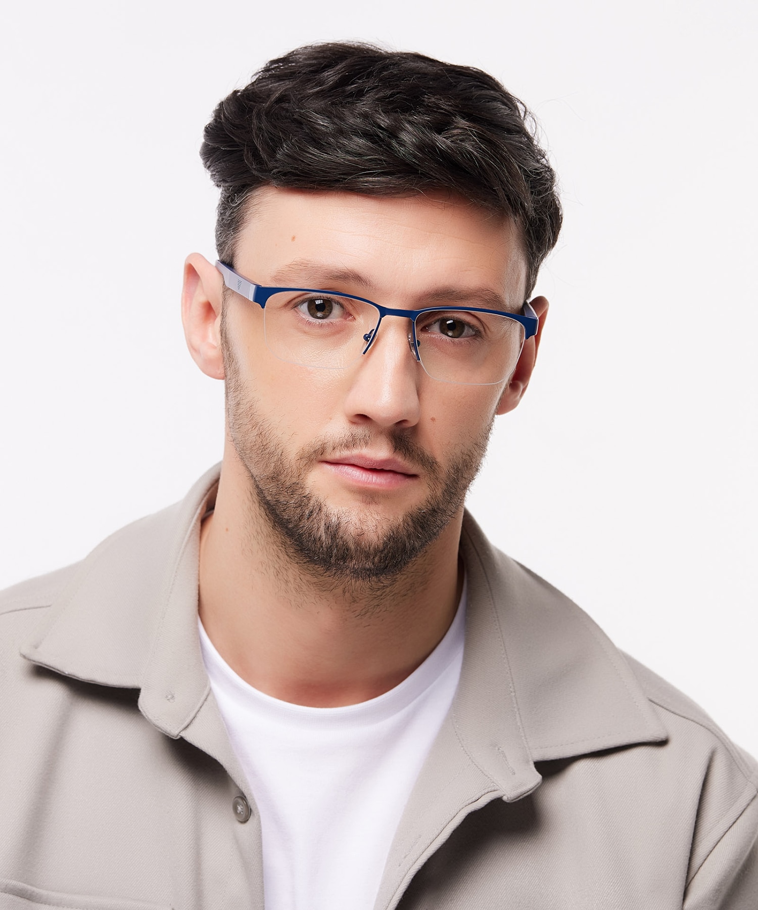 EA1162 Matte Blue MetalEyeglass Frames for Men for Glasses Direct