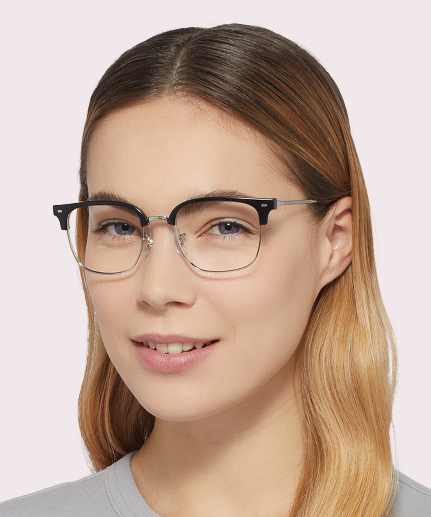 New Clubmaster Optics Black On Silver PlasticEyeglass Frames for Women for Glasses Direct