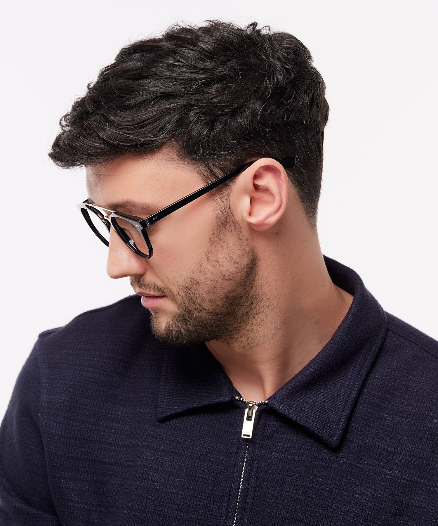 Keaton Black & Shiny Silver AcetateEyeglass Frames for Men for Glasses Direct