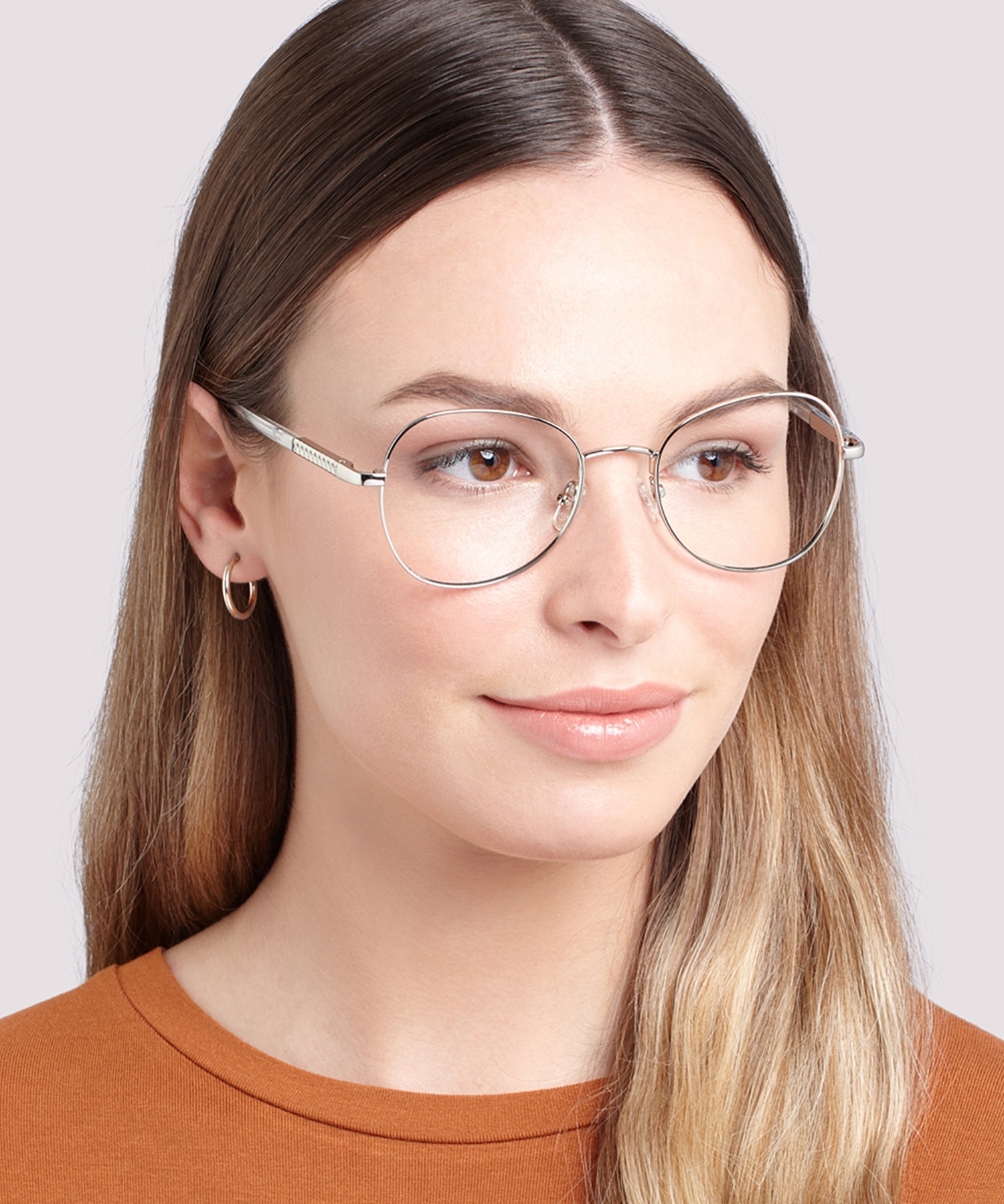 Aida Shiny Silver MetalEyeglass Frames for Women for Glasses Direct