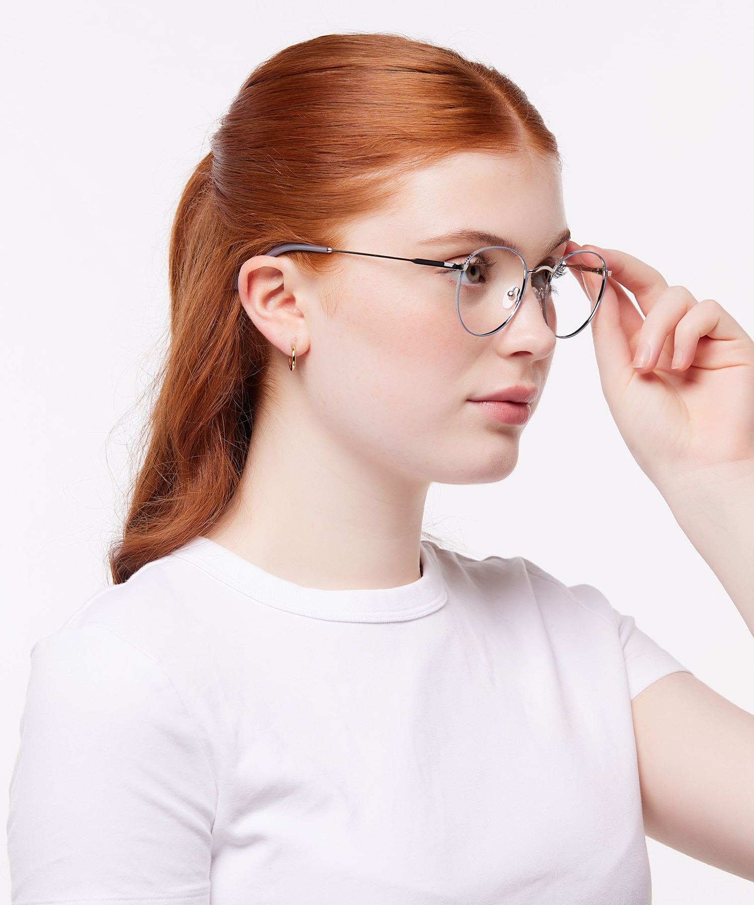 Kade Shiny Silver & Blue MetalEyeglass Frames for Women for Glasses Direct