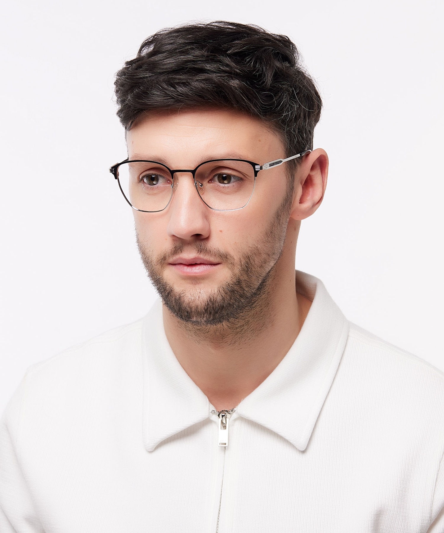 Keith Matte Black & Shiny Silver MetalEyeglass Frames for Men for Glasses Direct