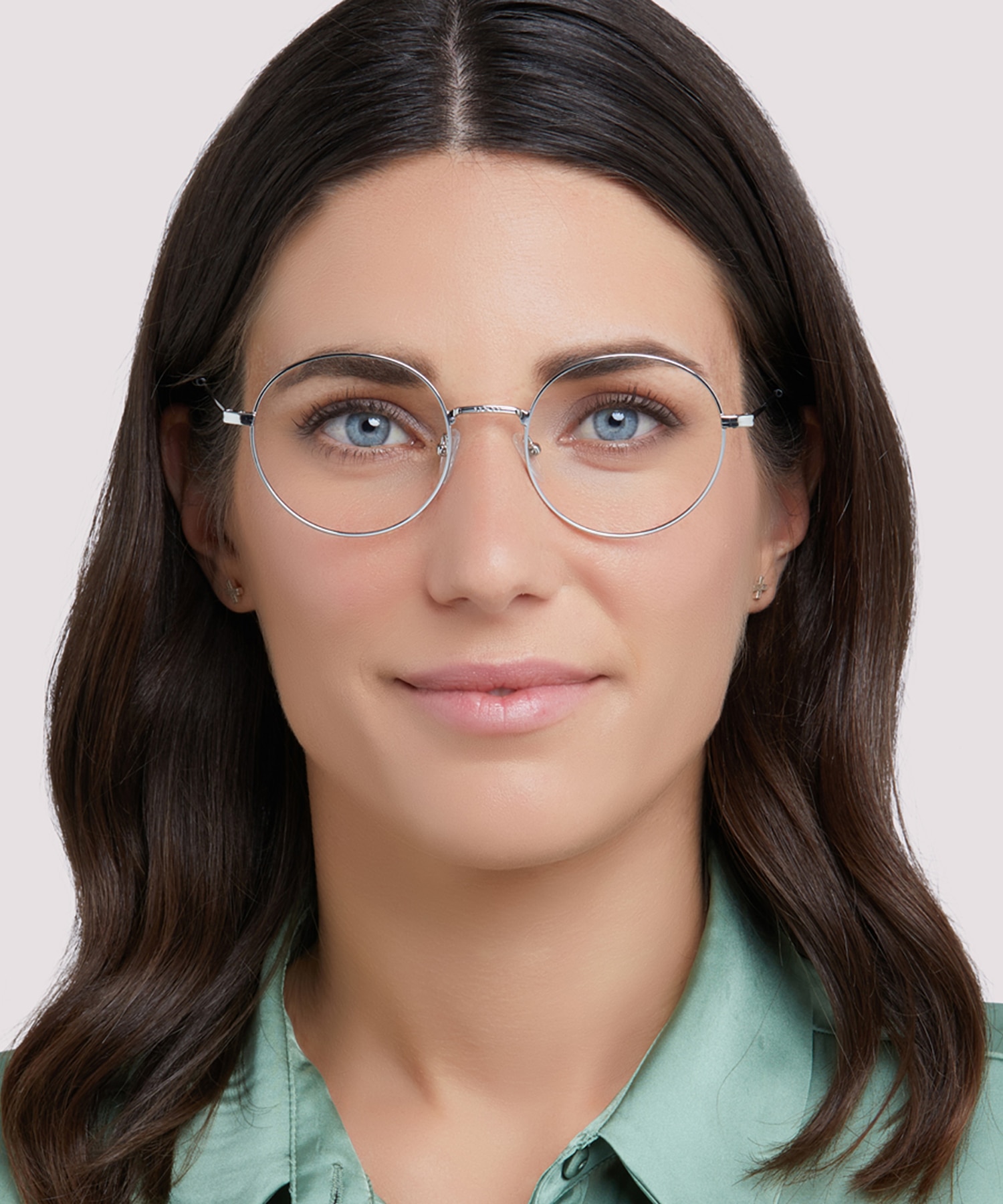 Everly Shiny Silver MetalEyeglass Frames for Women for Glasses Direct